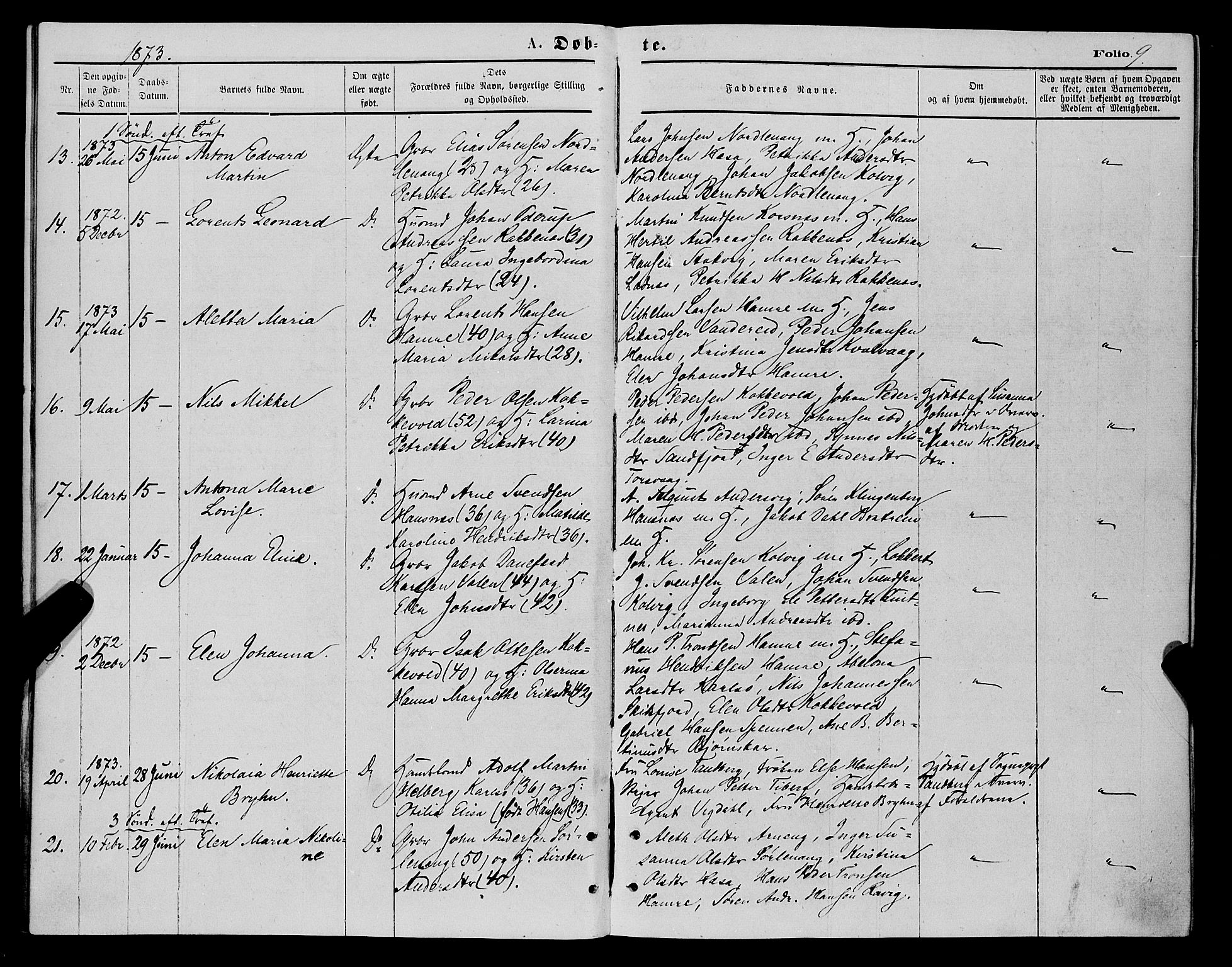 Karlsøy sokneprestembete, AV/SATØ-S-1299/H/Ha/Haa/L0005kirke: Parish register (official) no. 5, 1872-1878, p. 9