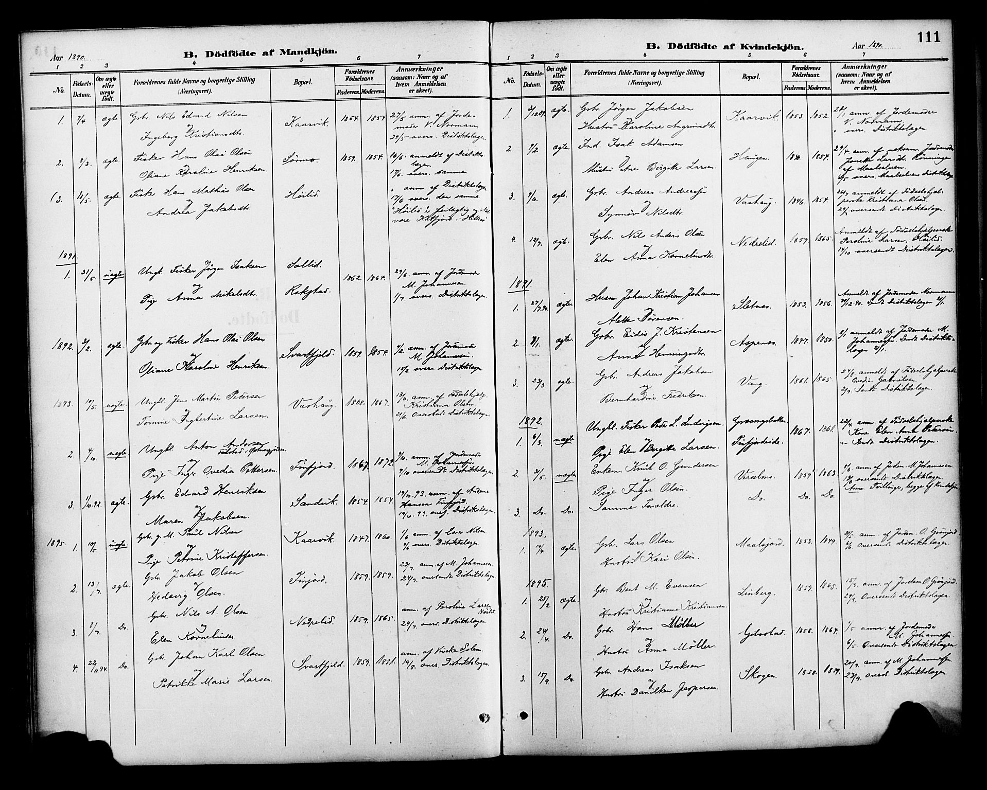 Lenvik sokneprestembete, SATØ/S-1310/H/Ha/Haa/L0013kirke: Parish register (official) no. 13, 1890-1898, p. 111