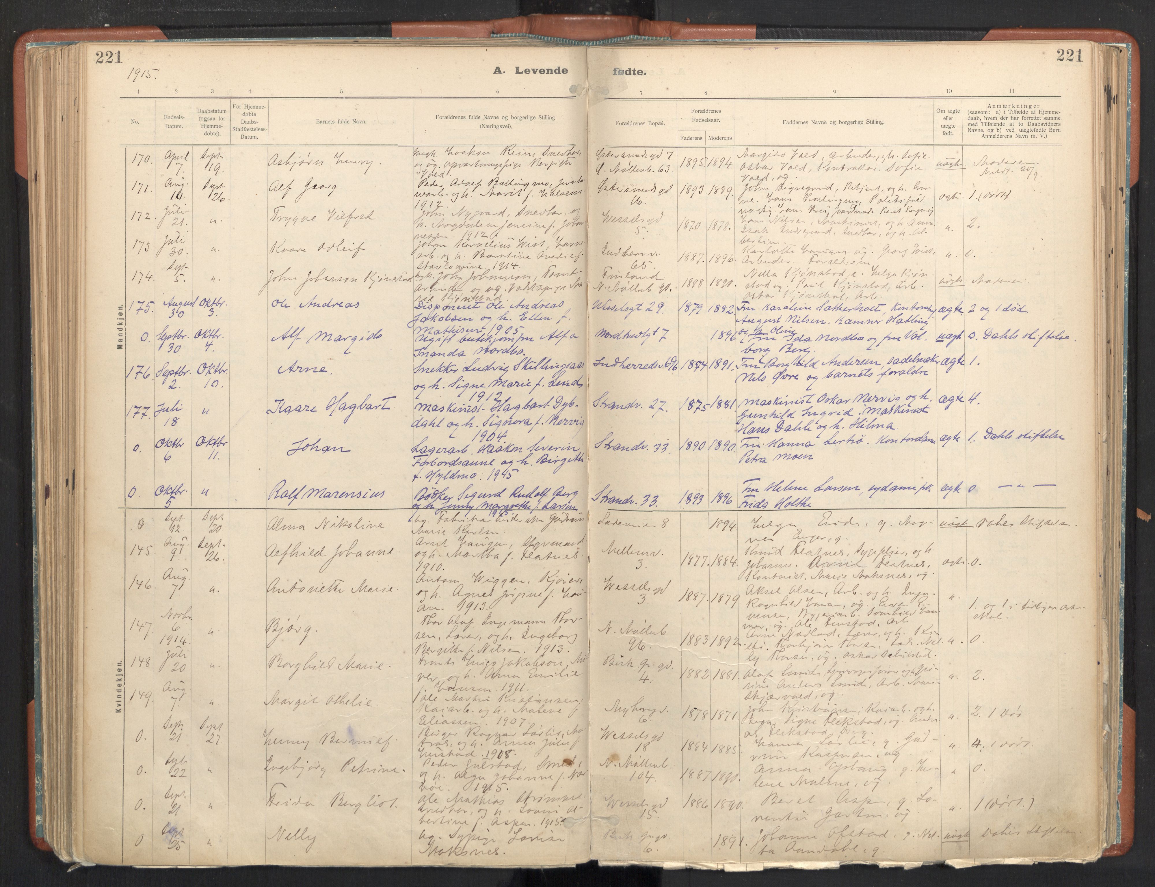 Ministerialprotokoller, klokkerbøker og fødselsregistre - Sør-Trøndelag, SAT/A-1456/605/L0243: Parish register (official) no. 605A05, 1908-1923, p. 221