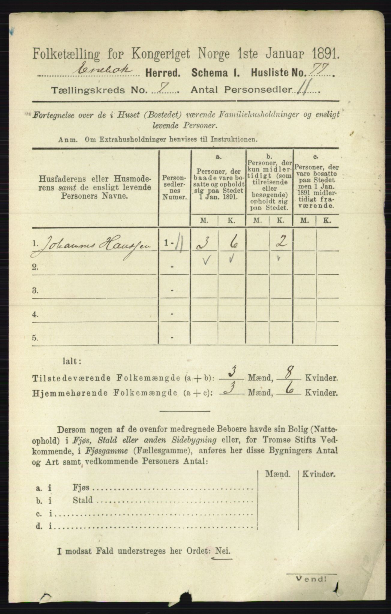 RA, 1891 census for 0229 Enebakk, 1891, p. 3563