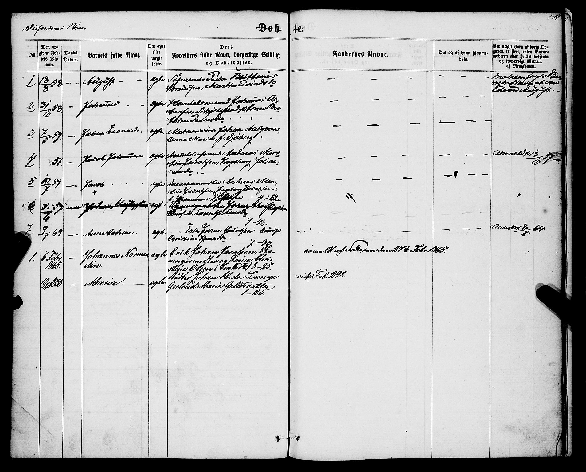 Nykirken Sokneprestembete, SAB/A-77101/H/Haa/L0015: Parish register (official) no. B 2, 1858-1869, p. 149