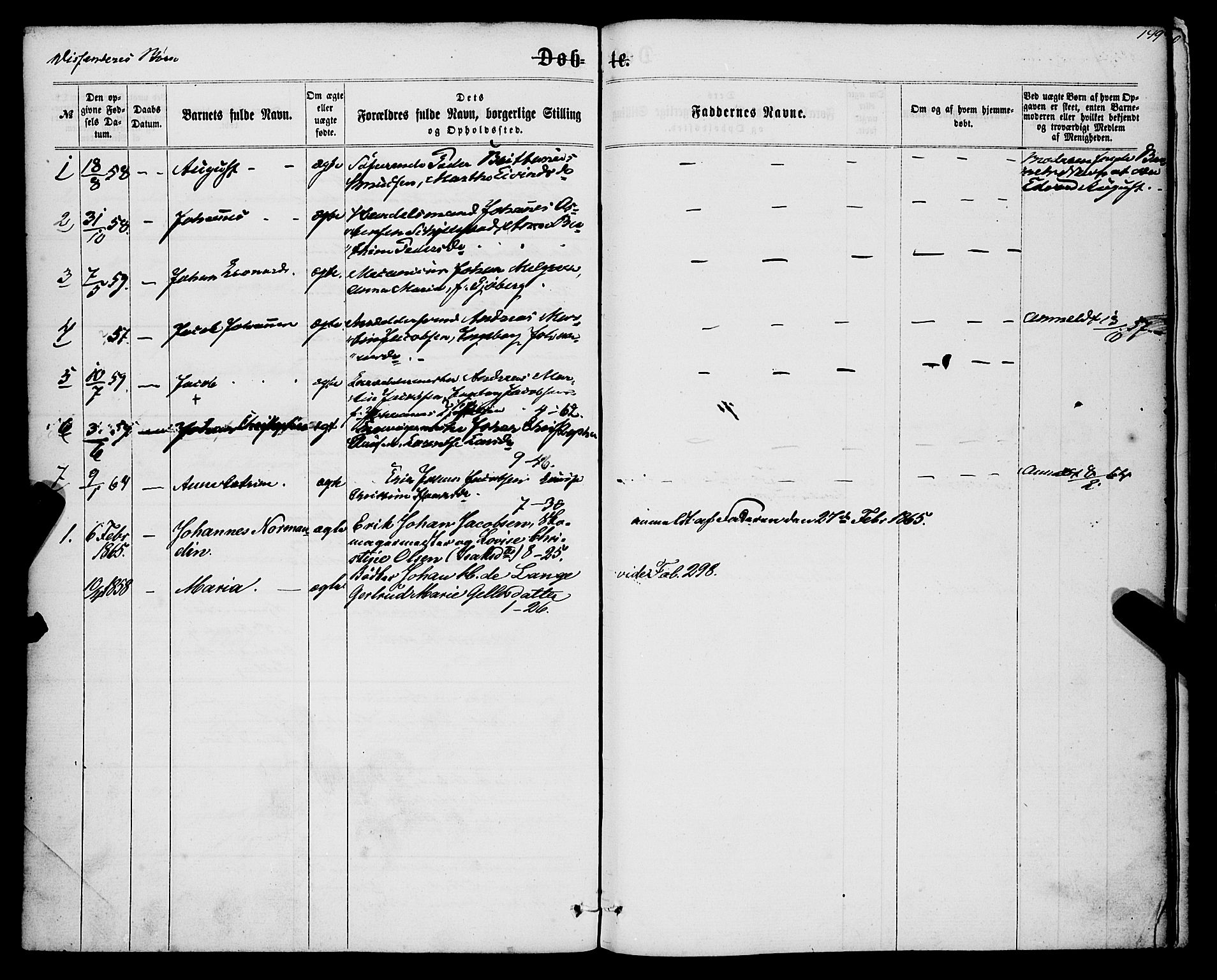 Nykirken Sokneprestembete, AV/SAB-A-77101/H/Haa/L0015: Parish register (official) no. B 2, 1858-1869, p. 149