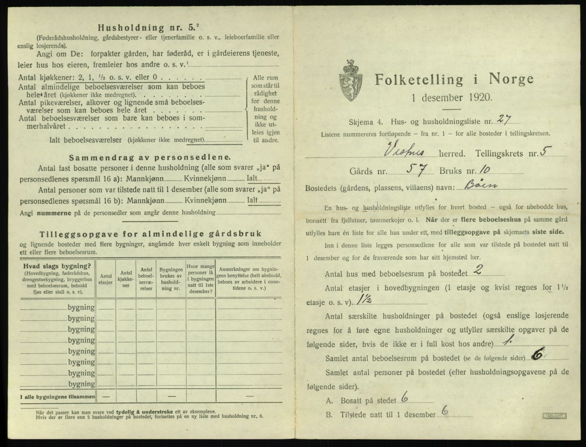 SAT, 1920 census for Vestnes, 1920, p. 631