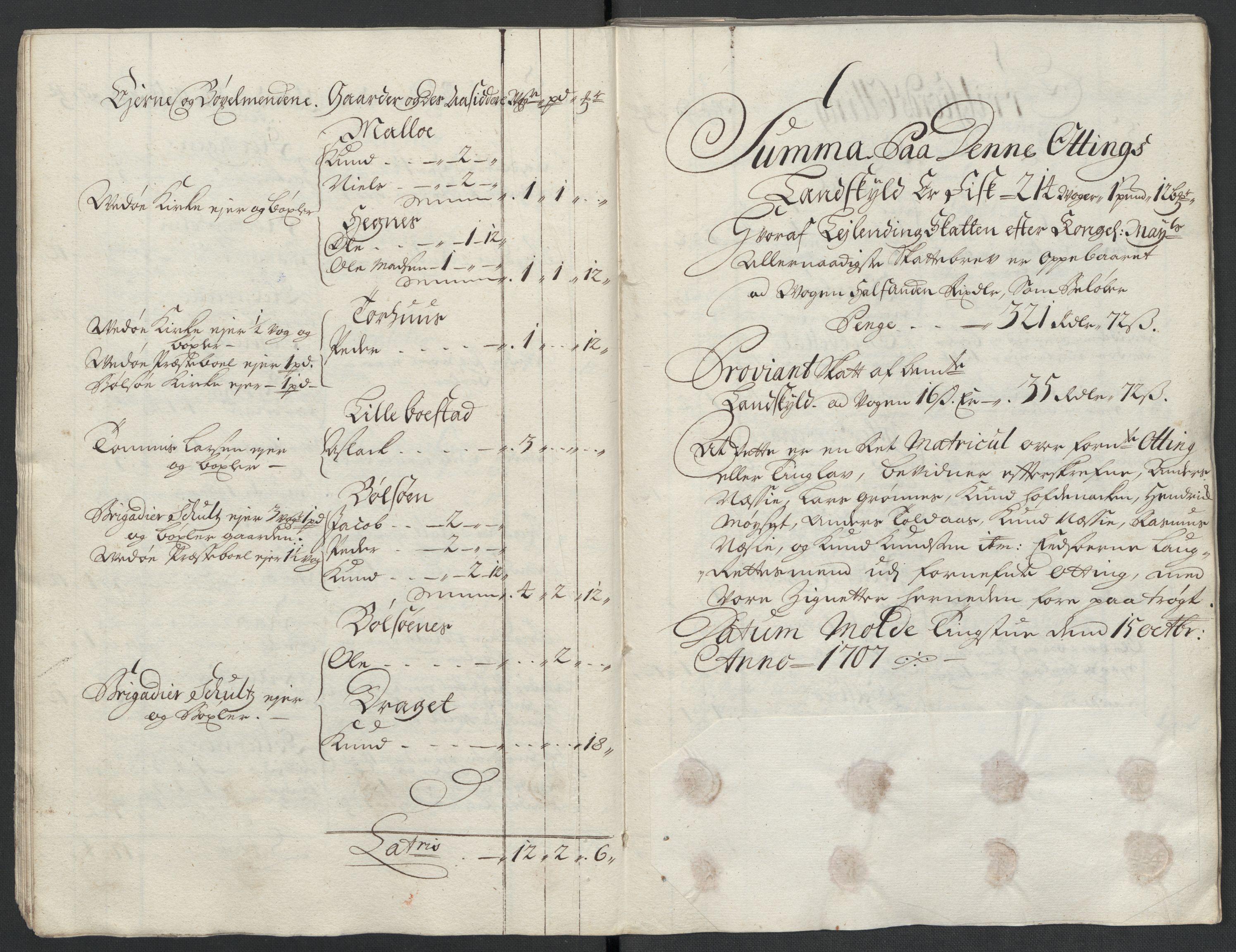 Rentekammeret inntil 1814, Reviderte regnskaper, Fogderegnskap, RA/EA-4092/R55/L3658: Fogderegnskap Romsdal, 1707-1708, p. 24
