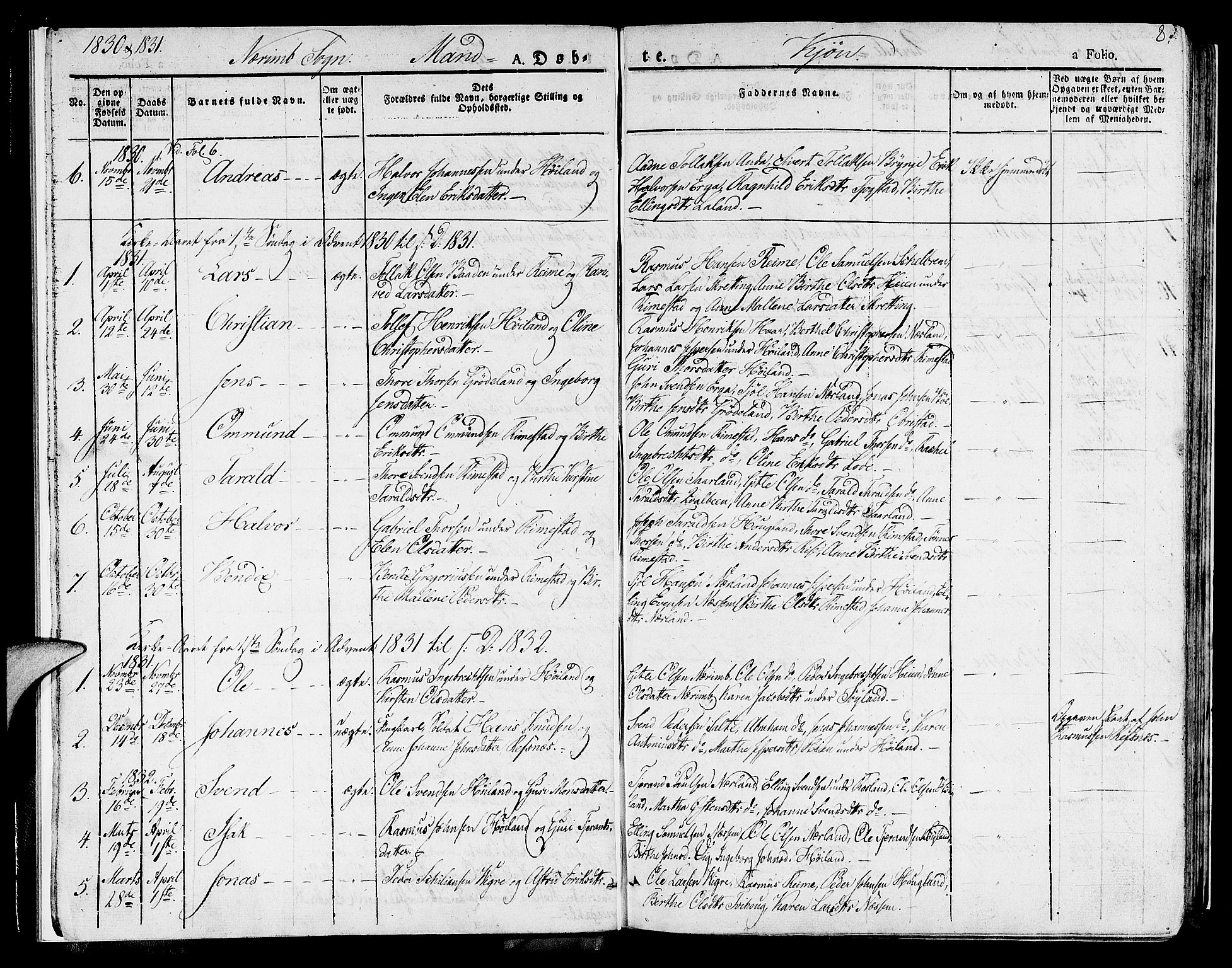 Hå sokneprestkontor, SAST/A-101801/001/30BA/L0004: Parish register (official) no. A 4.1 /1, 1826-1841, p. 8