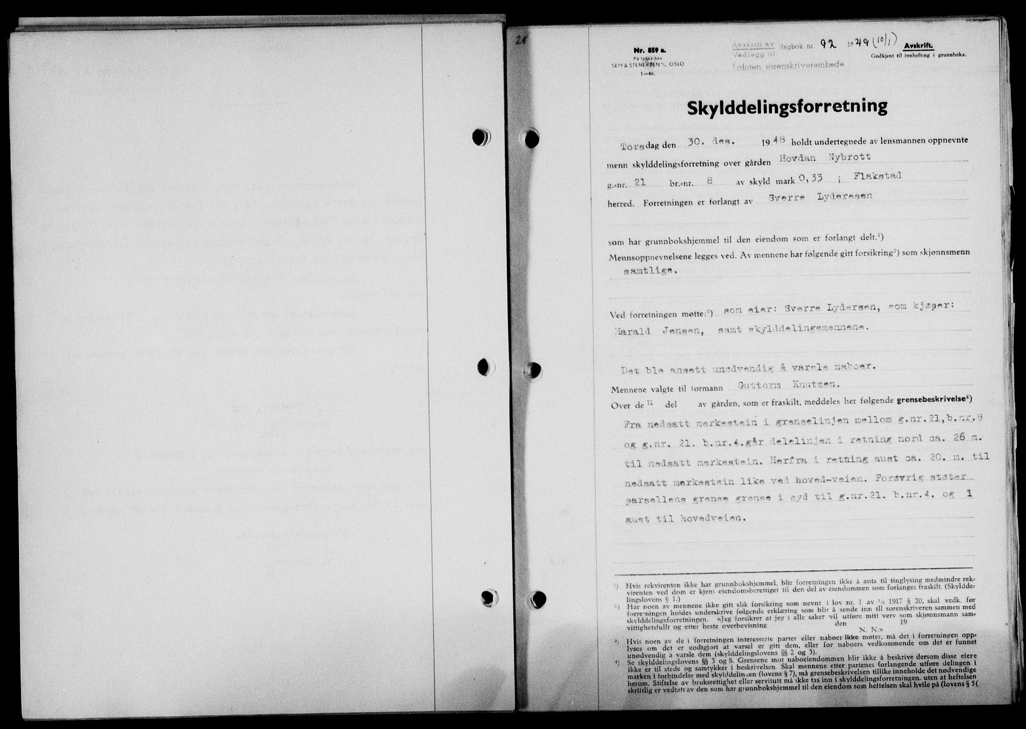 Lofoten sorenskriveri, SAT/A-0017/1/2/2C/L0020a: Mortgage book no. 20a, 1948-1949, Diary no: : 92/1949