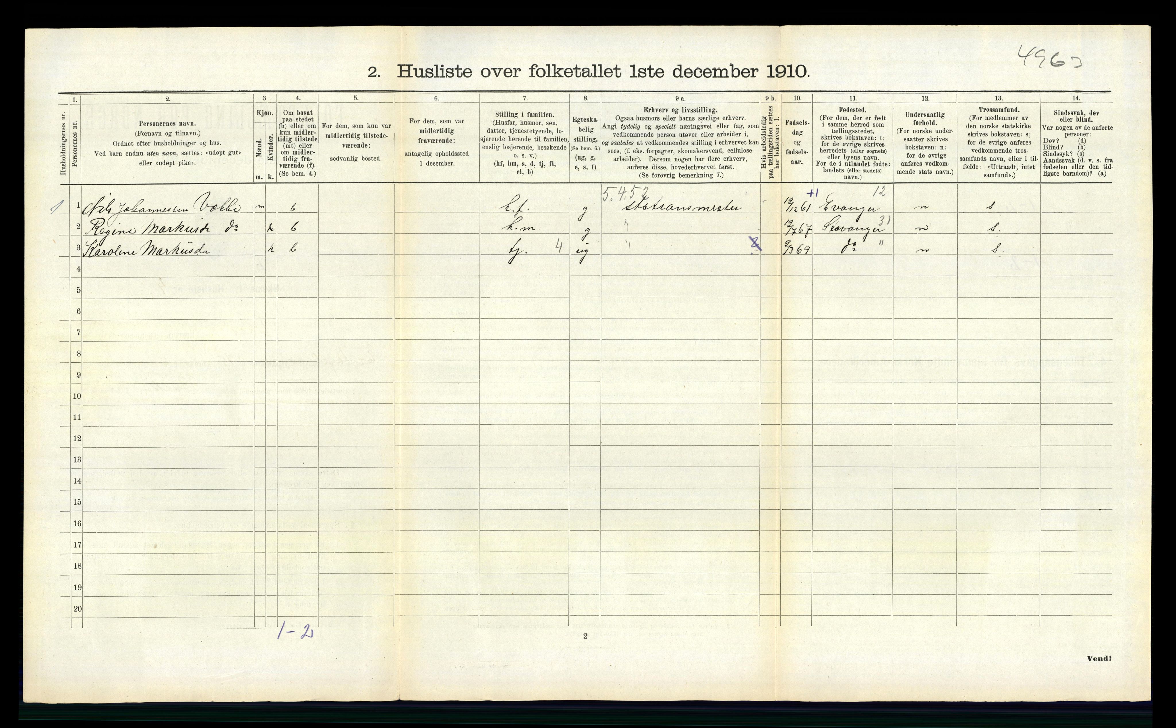 RA, 1910 census for Voss, 1910, p. 181