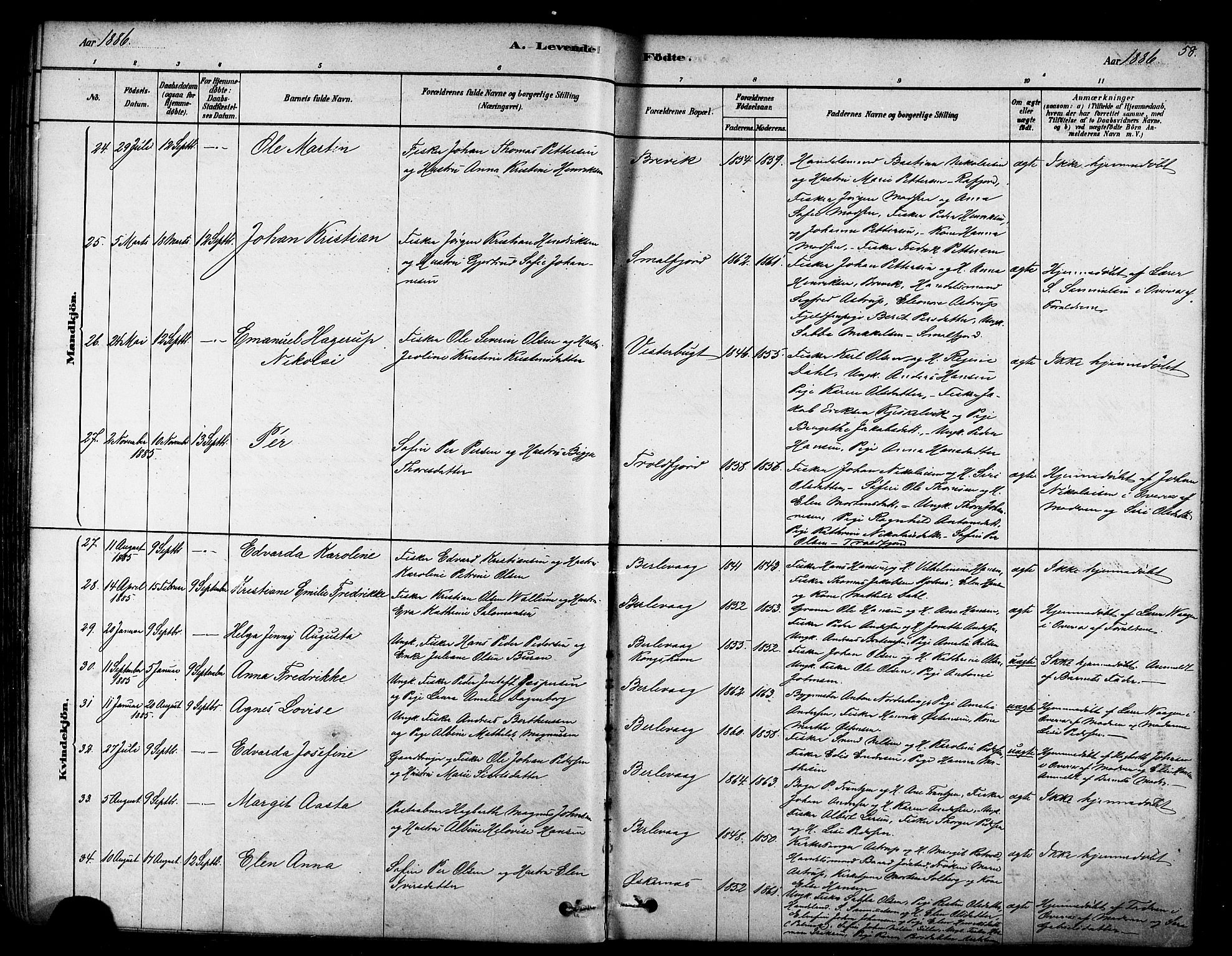 Tana sokneprestkontor, AV/SATØ-S-1334/H/Ha/L0004kirke: Parish register (official) no. 4, 1878-1891, p. 58