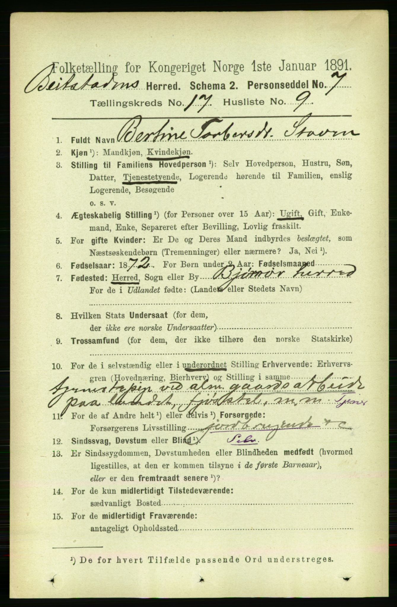 RA, 1891 census for 1727 Beitstad, 1891, p. 4432