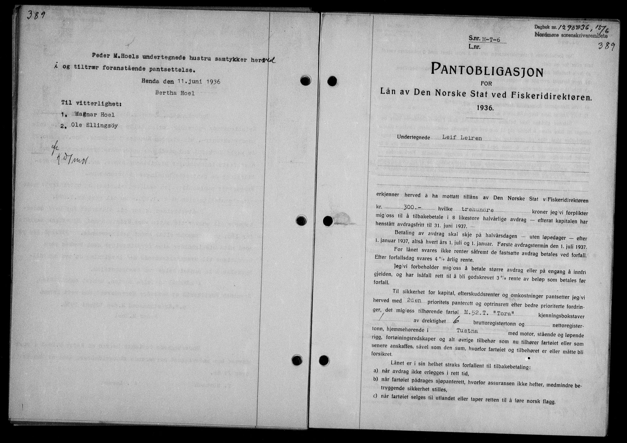 Nordmøre sorenskriveri, AV/SAT-A-4132/1/2/2Ca/L0088: Mortgage book no. 78, 1936-1936, Diary no: : 1290/1936