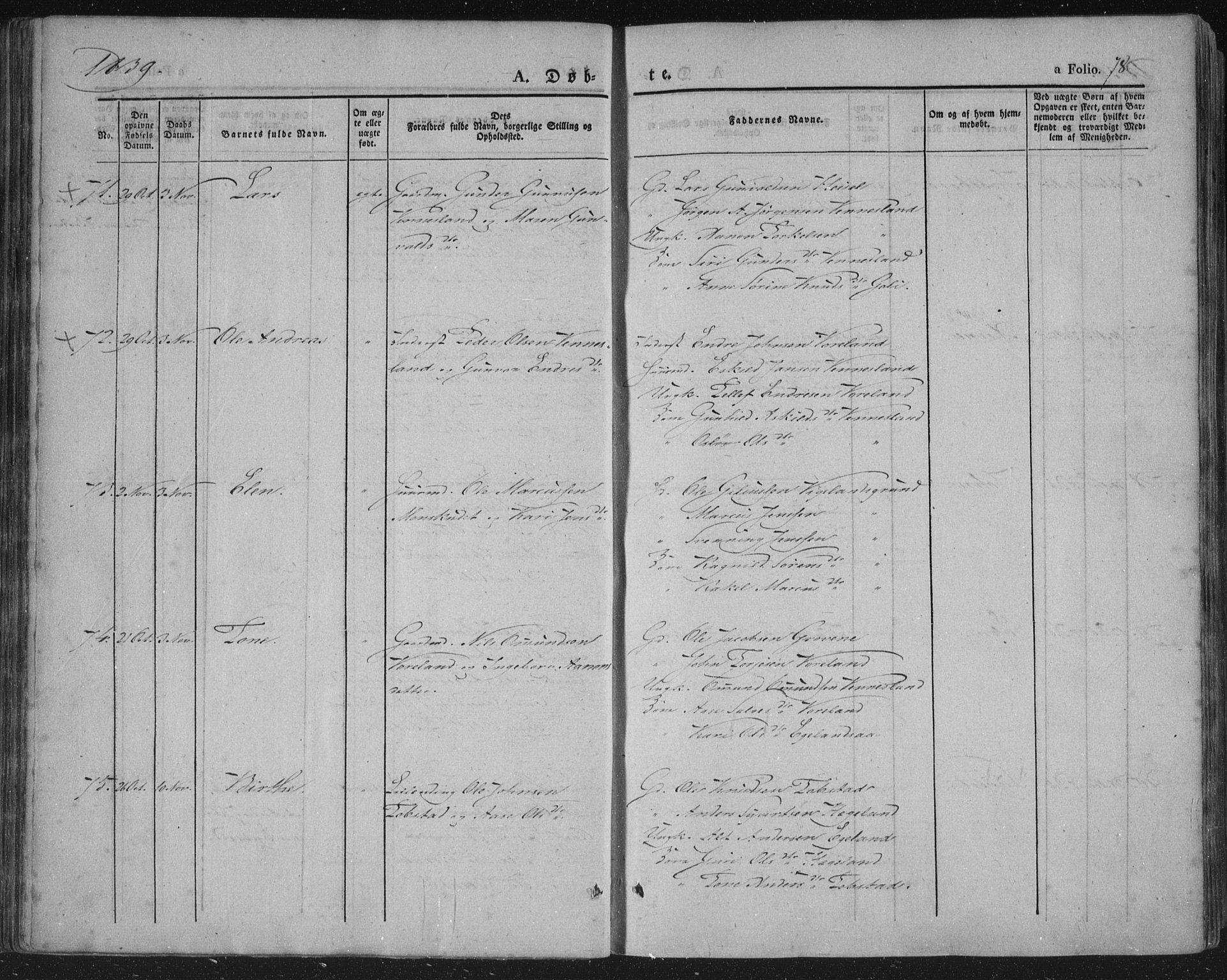 Vennesla sokneprestkontor, AV/SAK-1111-0045/Fa/Fac/L0004: Parish register (official) no. A 4, 1834-1855, p. 78