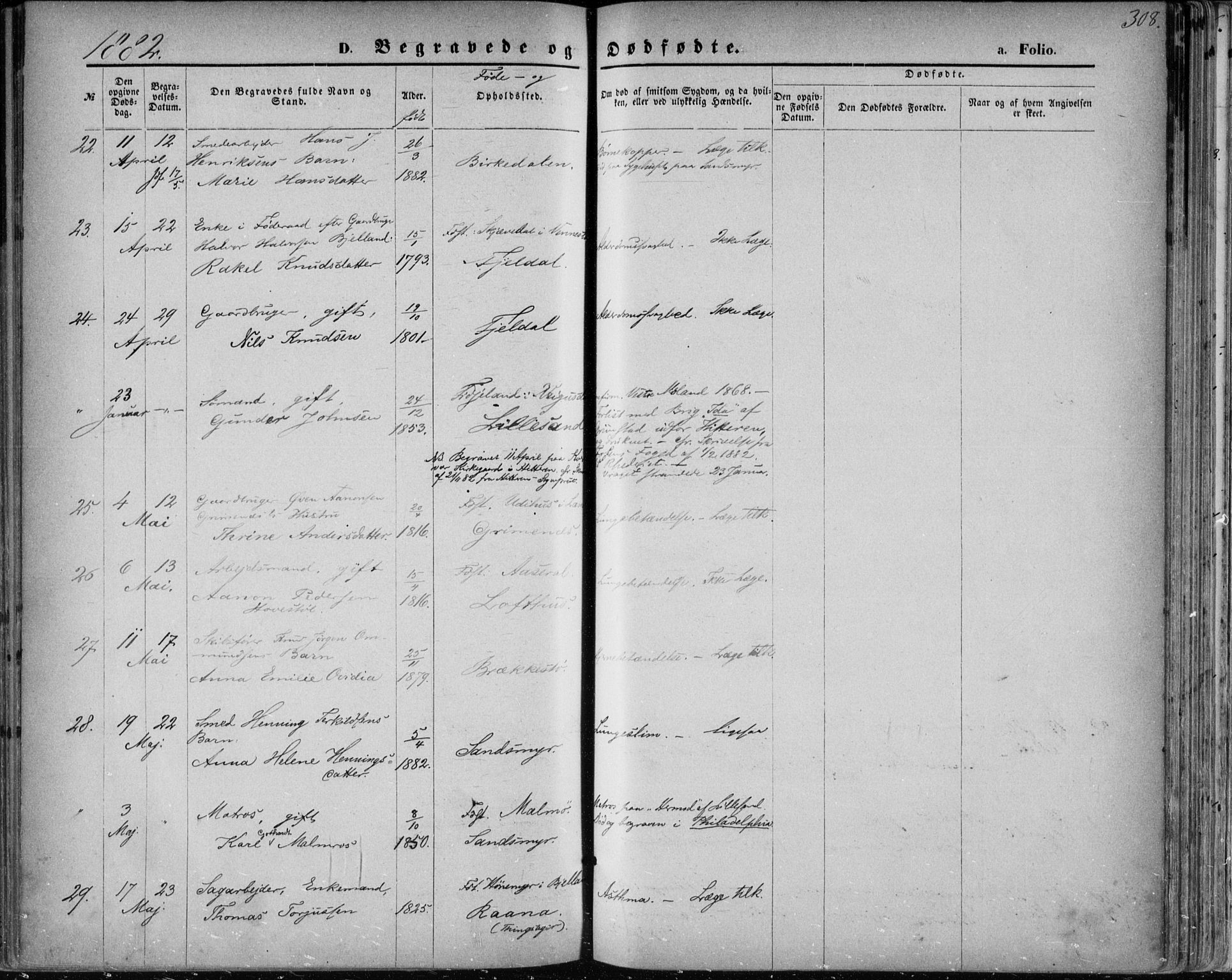 Vestre Moland sokneprestkontor, AV/SAK-1111-0046/F/Fa/Fab/L0008: Parish register (official) no. A 8, 1873-1883, p. 308