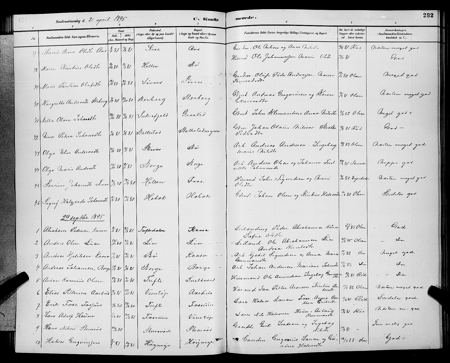 Gjerpen kirkebøker, AV/SAKO-A-265/G/Ga/L0002: Parish register (copy) no. I 2, 1883-1900, p. 282