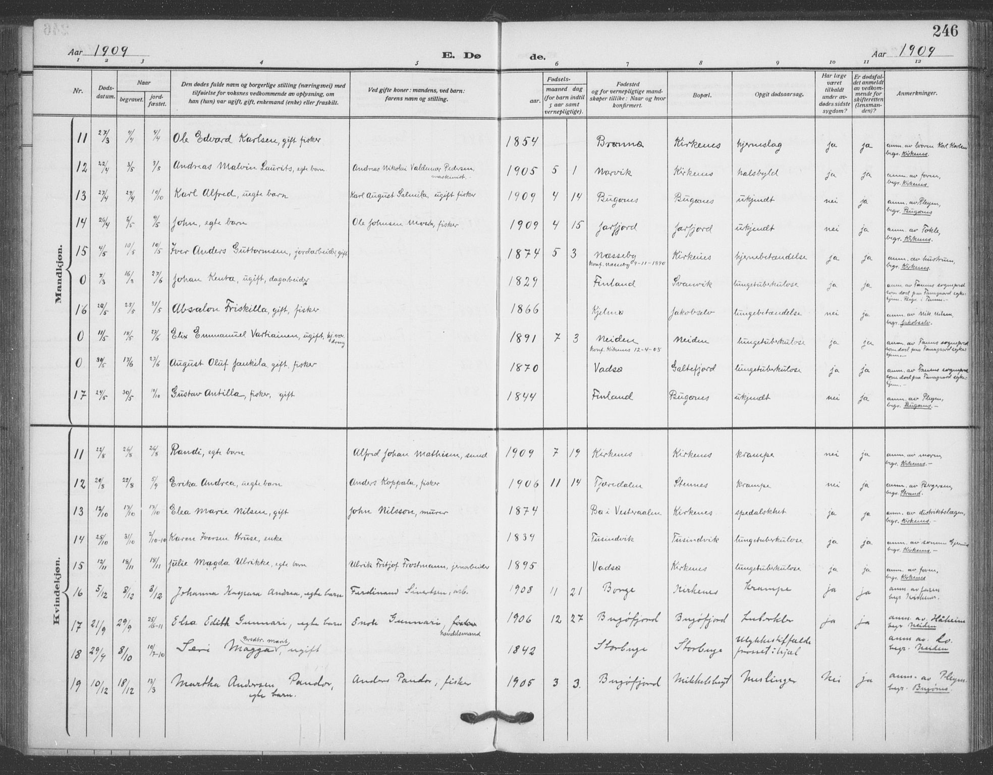 Sør-Varanger sokneprestkontor, SATØ/S-1331/H/Ha/L0005kirke: Parish register (official) no. 5, 1909-1919, p. 246