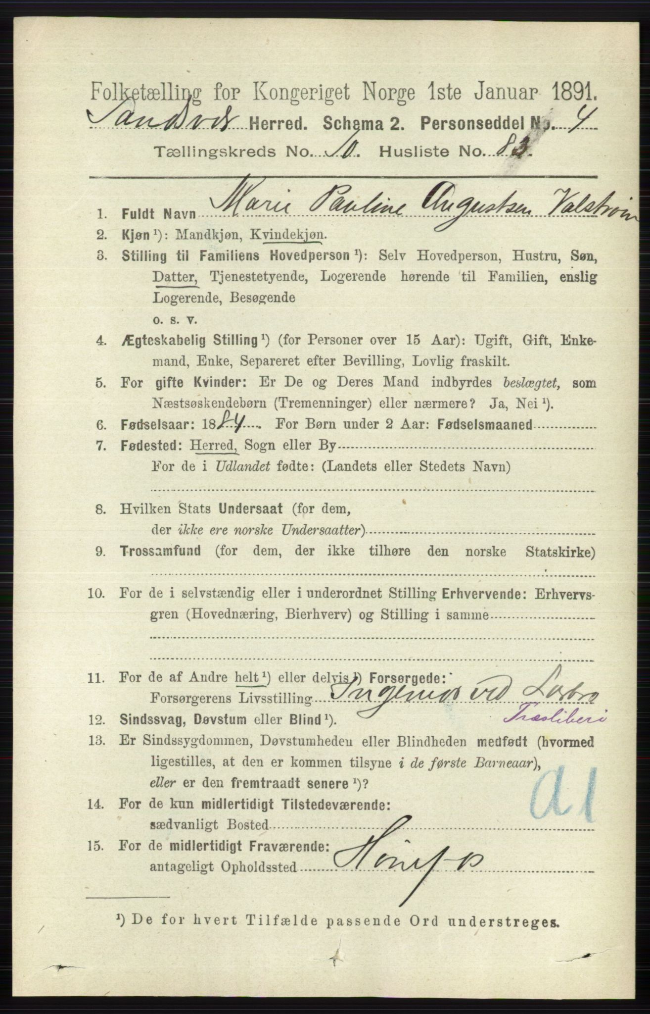 RA, 1891 census for 0629 Sandsvær, 1891, p. 5470