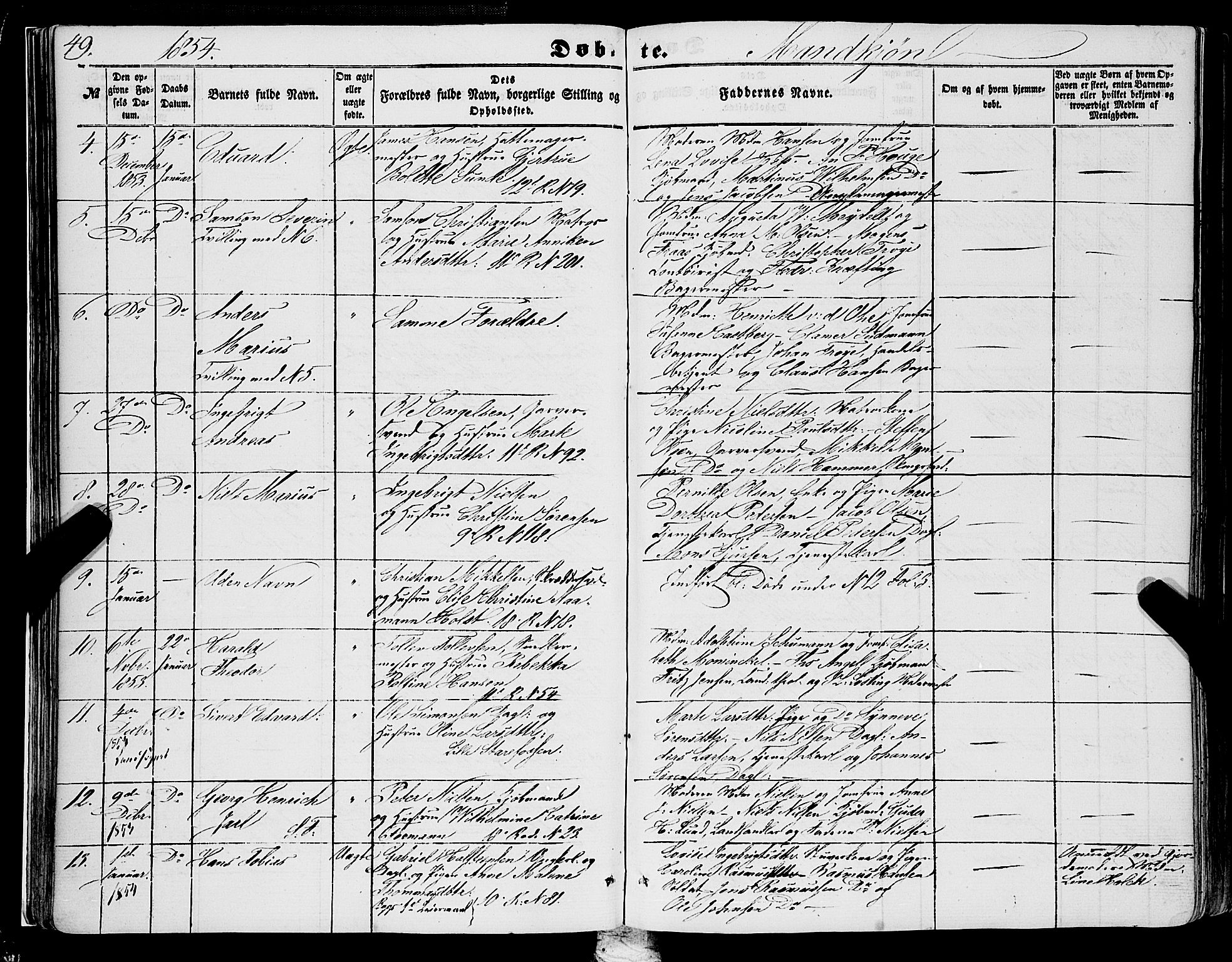 Domkirken sokneprestembete, SAB/A-74801/H/Haa/L0020: Parish register (official) no. B 3, 1851-1859, p. 49