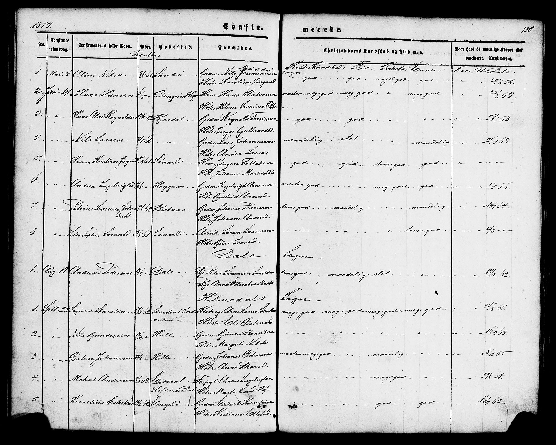 Fjaler sokneprestembete, SAB/A-79801/H/Haa/Haaa/L0008: Parish register (official) no. A 8, 1850-1886, p. 120