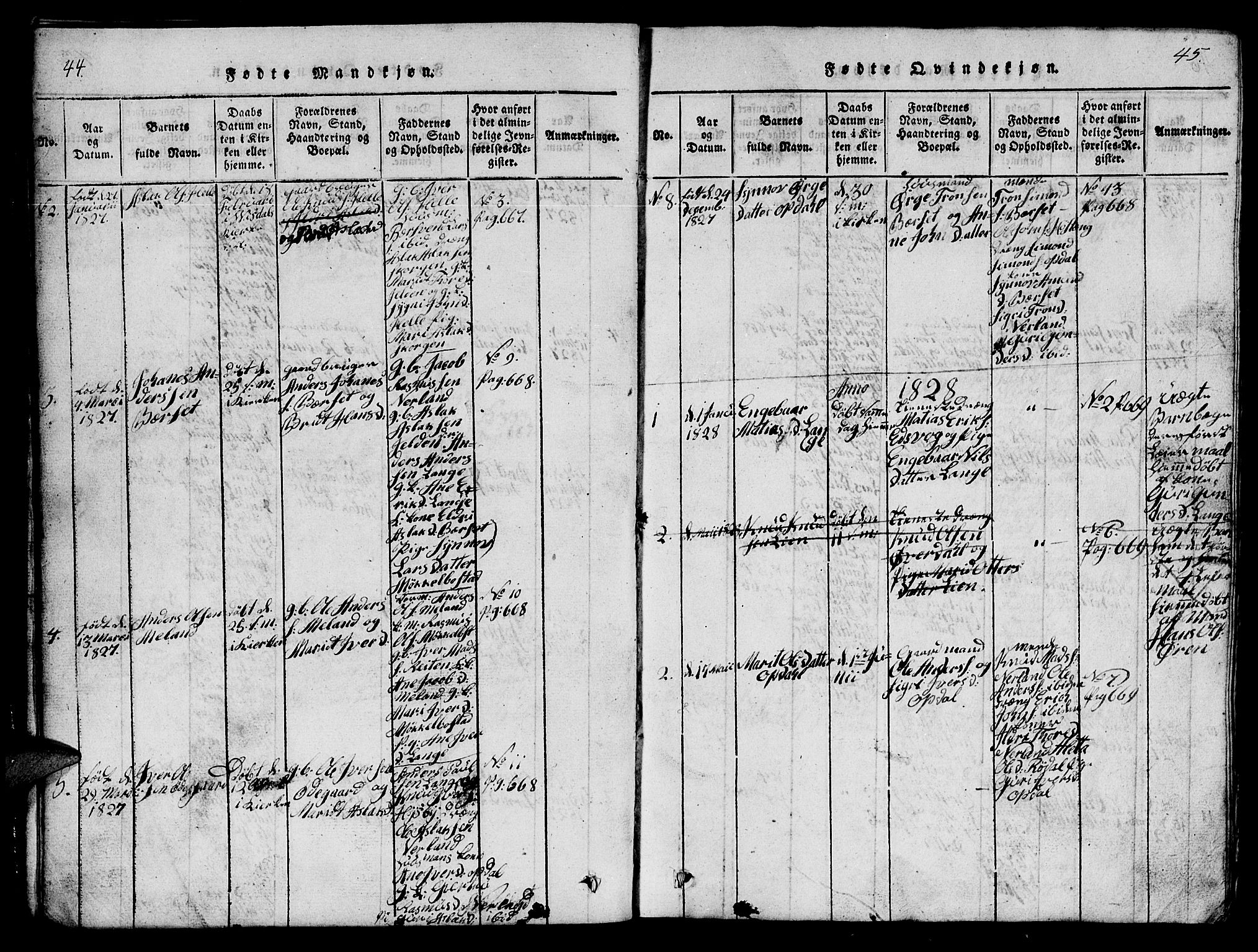 Ministerialprotokoller, klokkerbøker og fødselsregistre - Møre og Romsdal, SAT/A-1454/554/L0644: Parish register (copy) no. 554C01, 1818-1851, p. 44-45