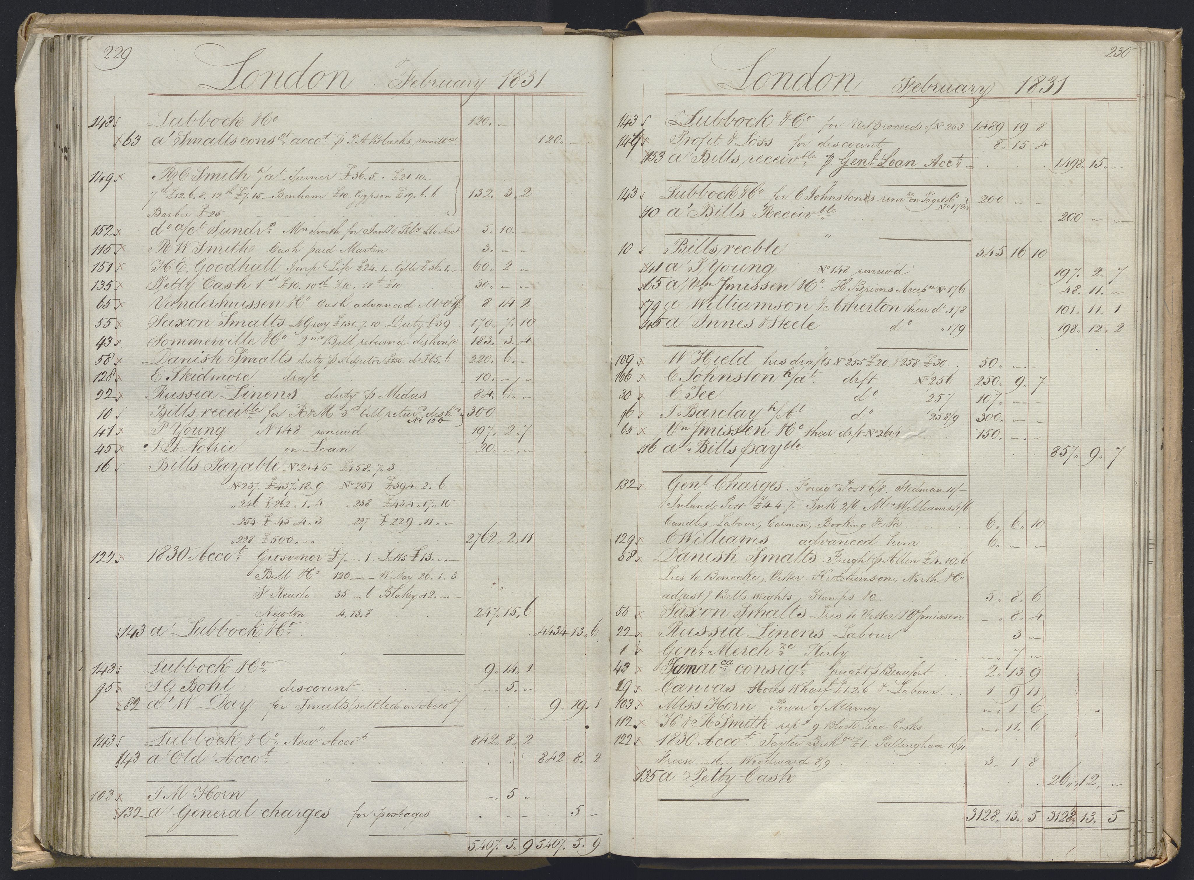 Smith, Goodhall & Reeves, AV/RA-PA-0586/R/L0001: Dagbok (Daybook) A, 1829-1831, p. 229-230