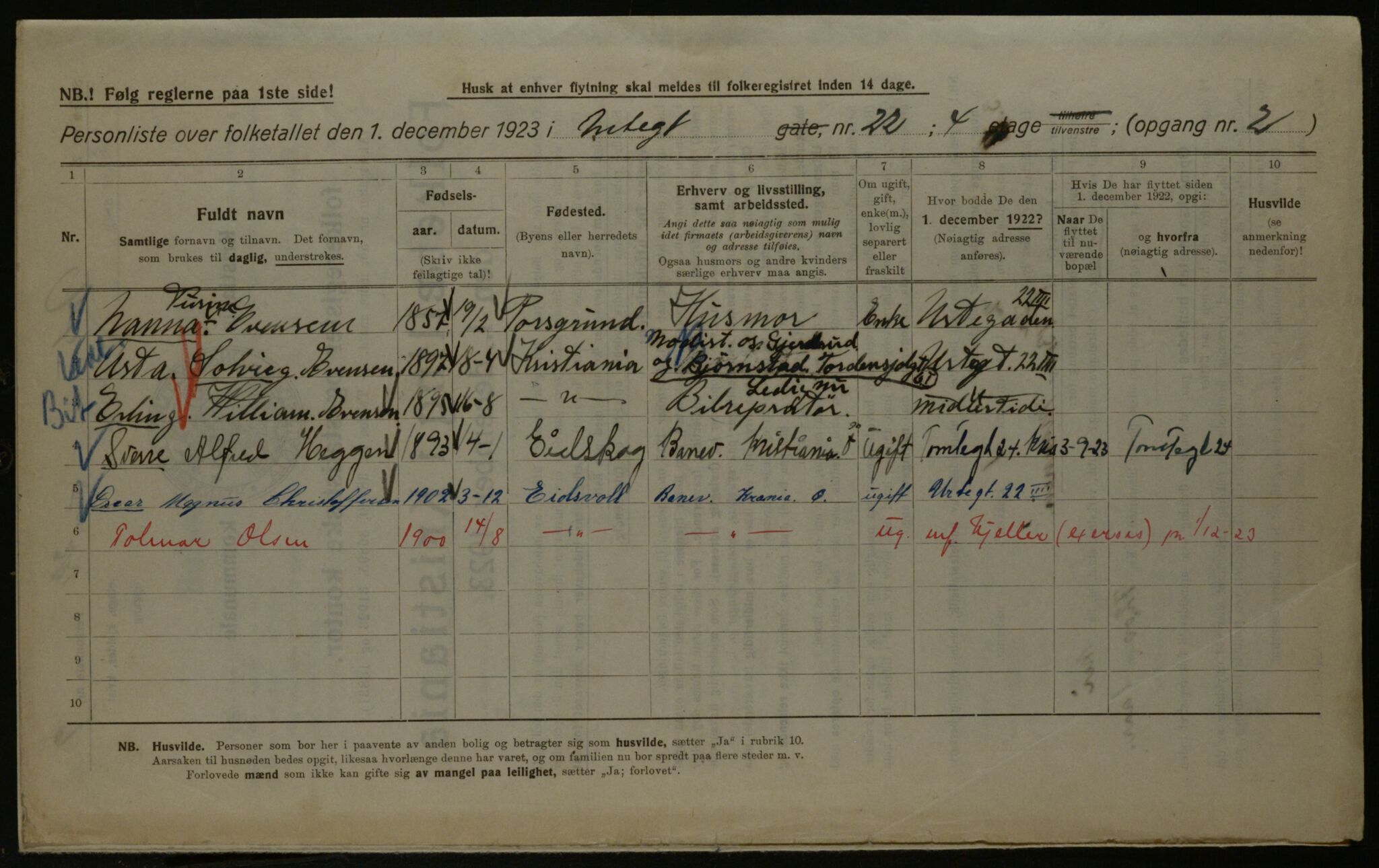 OBA, Municipal Census 1923 for Kristiania, 1923, p. 133657