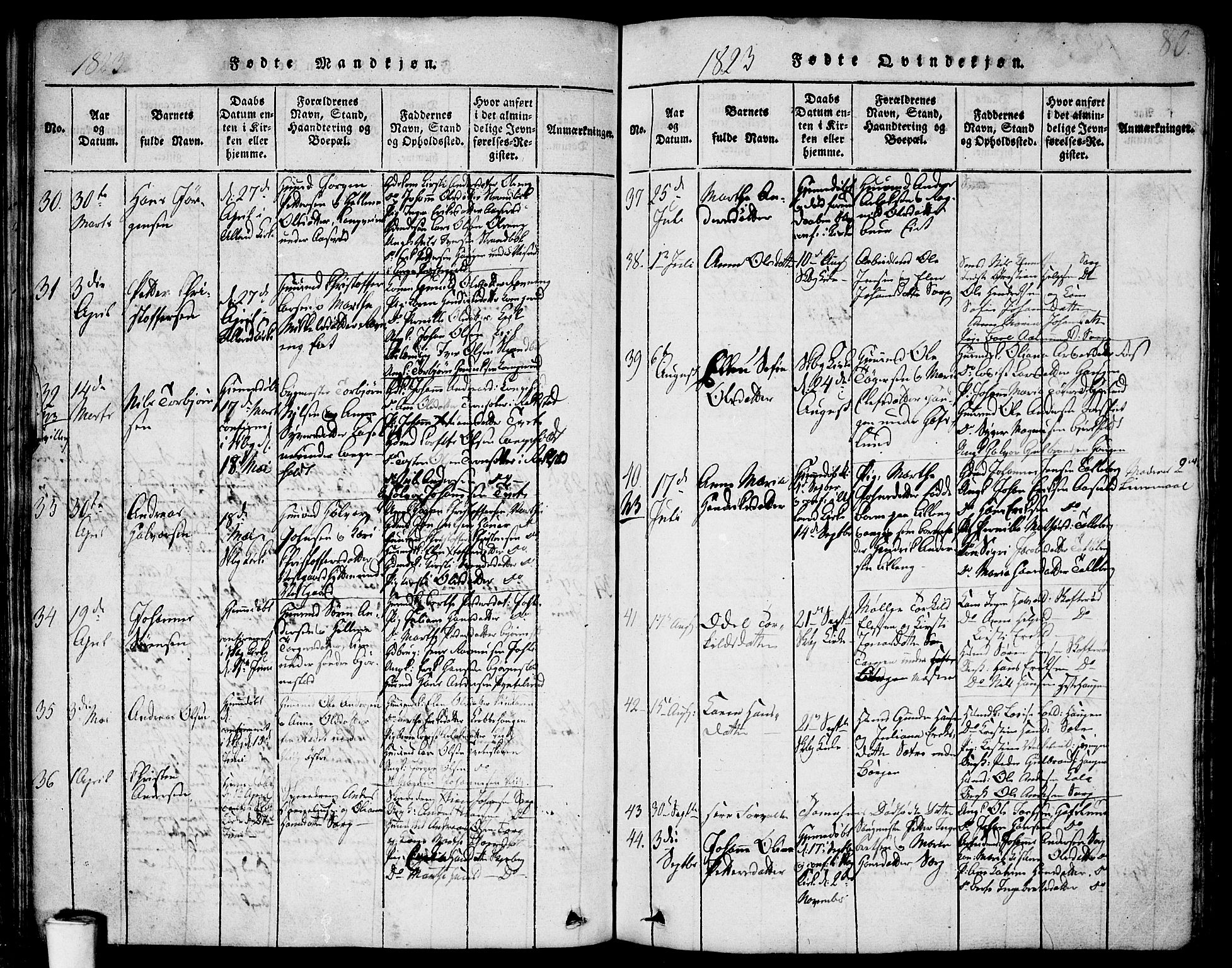 Skjeberg prestekontor Kirkebøker, AV/SAO-A-10923/F/Fa/L0004: Parish register (official) no. I 4, 1815-1830, p. 80