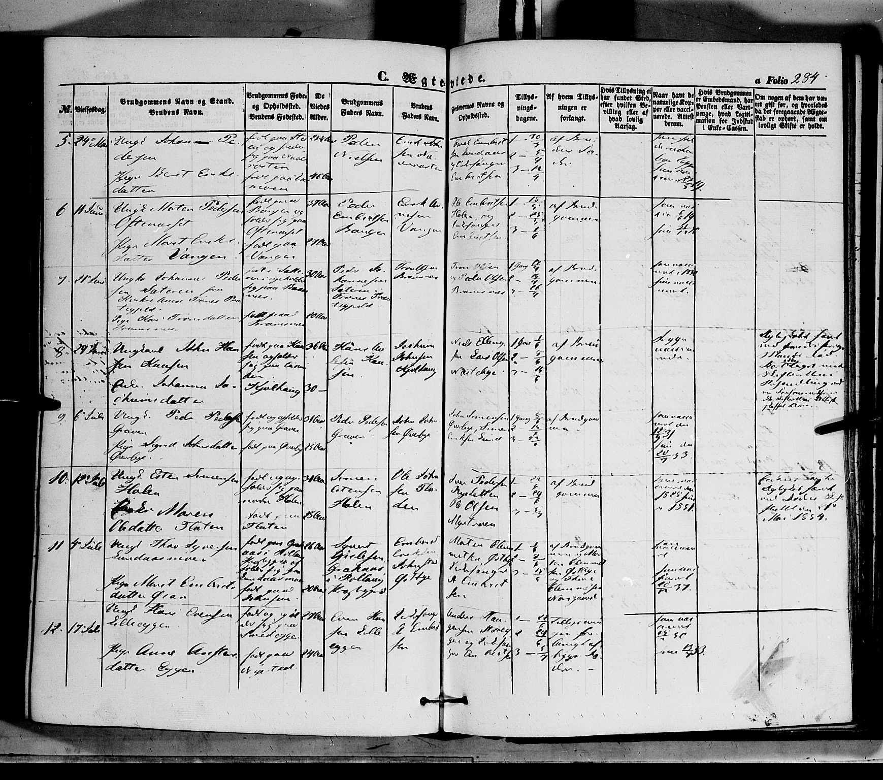 Tynset prestekontor, SAH/PREST-058/H/Ha/Haa/L0020: Parish register (official) no. 20, 1848-1862, p. 284