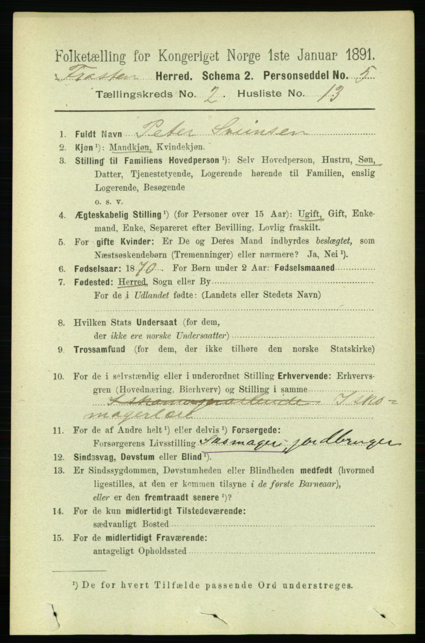 RA, 1891 census for 1717 Frosta, 1891, p. 1137