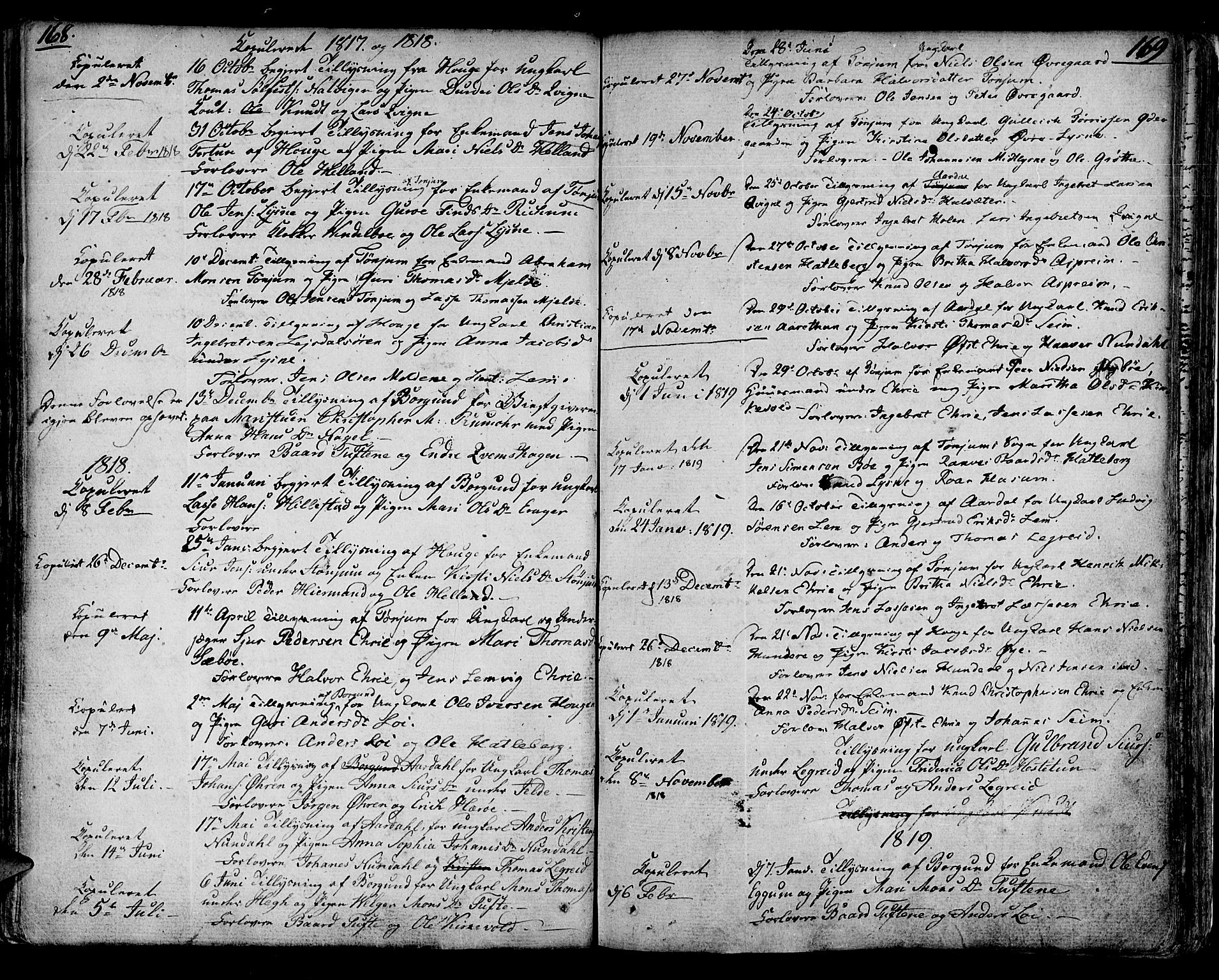Lærdal sokneprestembete, SAB/A-81201: Parish register (official) no. A 4, 1805-1821, p. 168-169