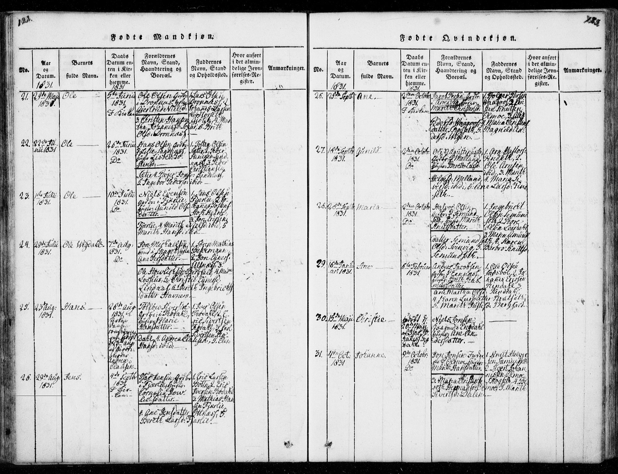 Ministerialprotokoller, klokkerbøker og fødselsregistre - Møre og Romsdal, AV/SAT-A-1454/578/L0903: Parish register (official) no. 578A02, 1819-1838, p. 122-123