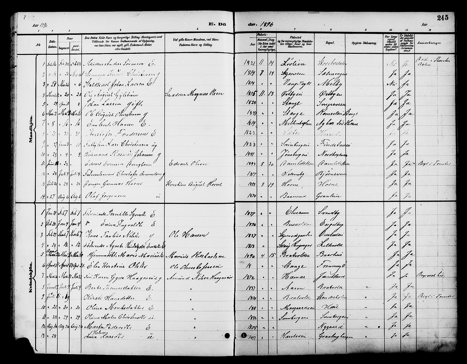 Romedal prestekontor, SAH/PREST-004/L/L0012: Parish register (copy) no. 12, 1896-1914, p. 245