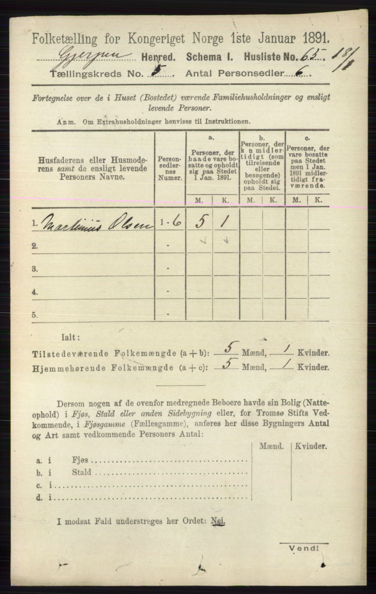RA, 1891 census for 0812 Gjerpen, 1891, p. 2490