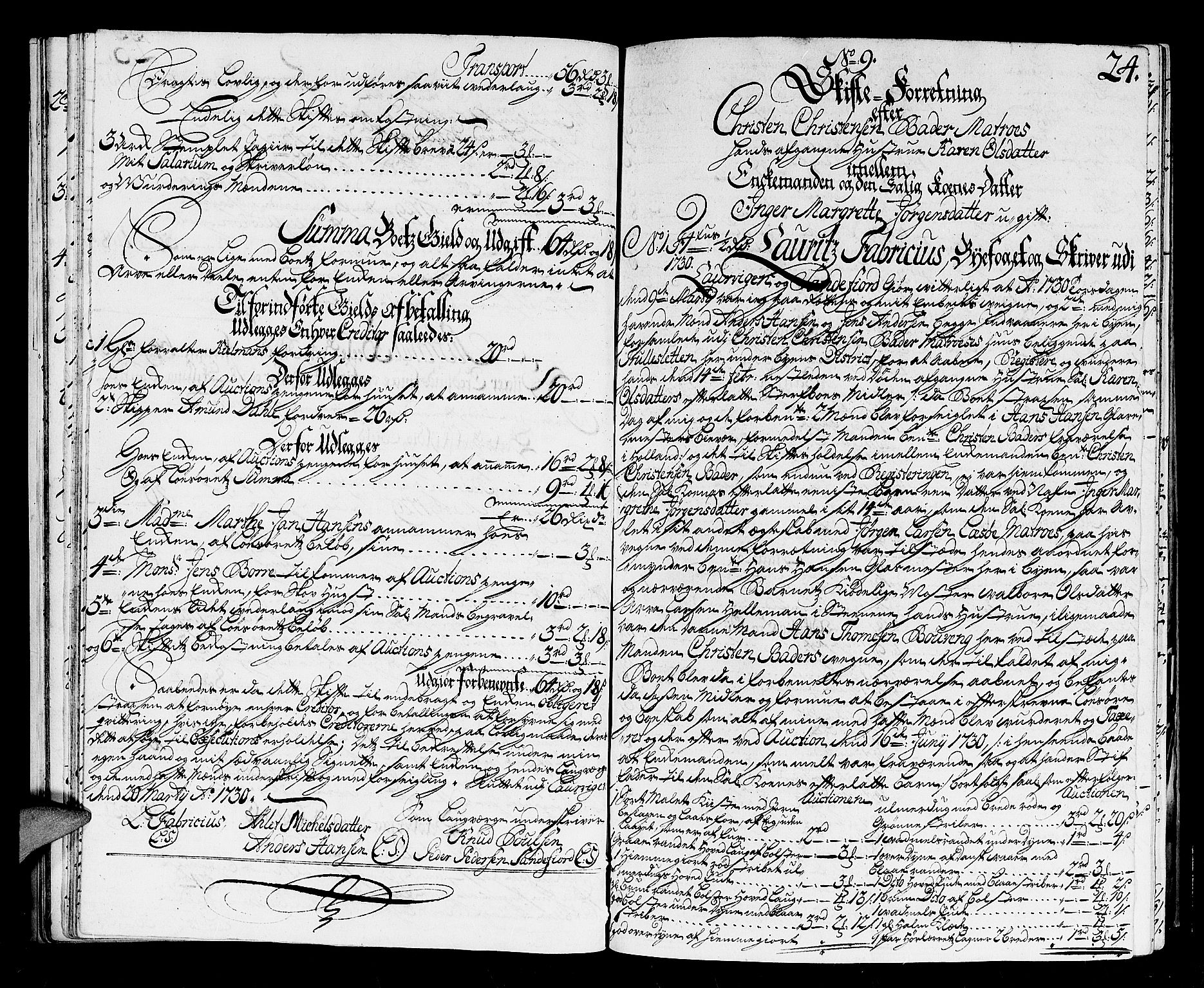 Larvik byfogd, AV/SAKO-A-218/H/Hb/Hba/L0007: Skifteprotokoll, 1729-1736, p. 23b-24a