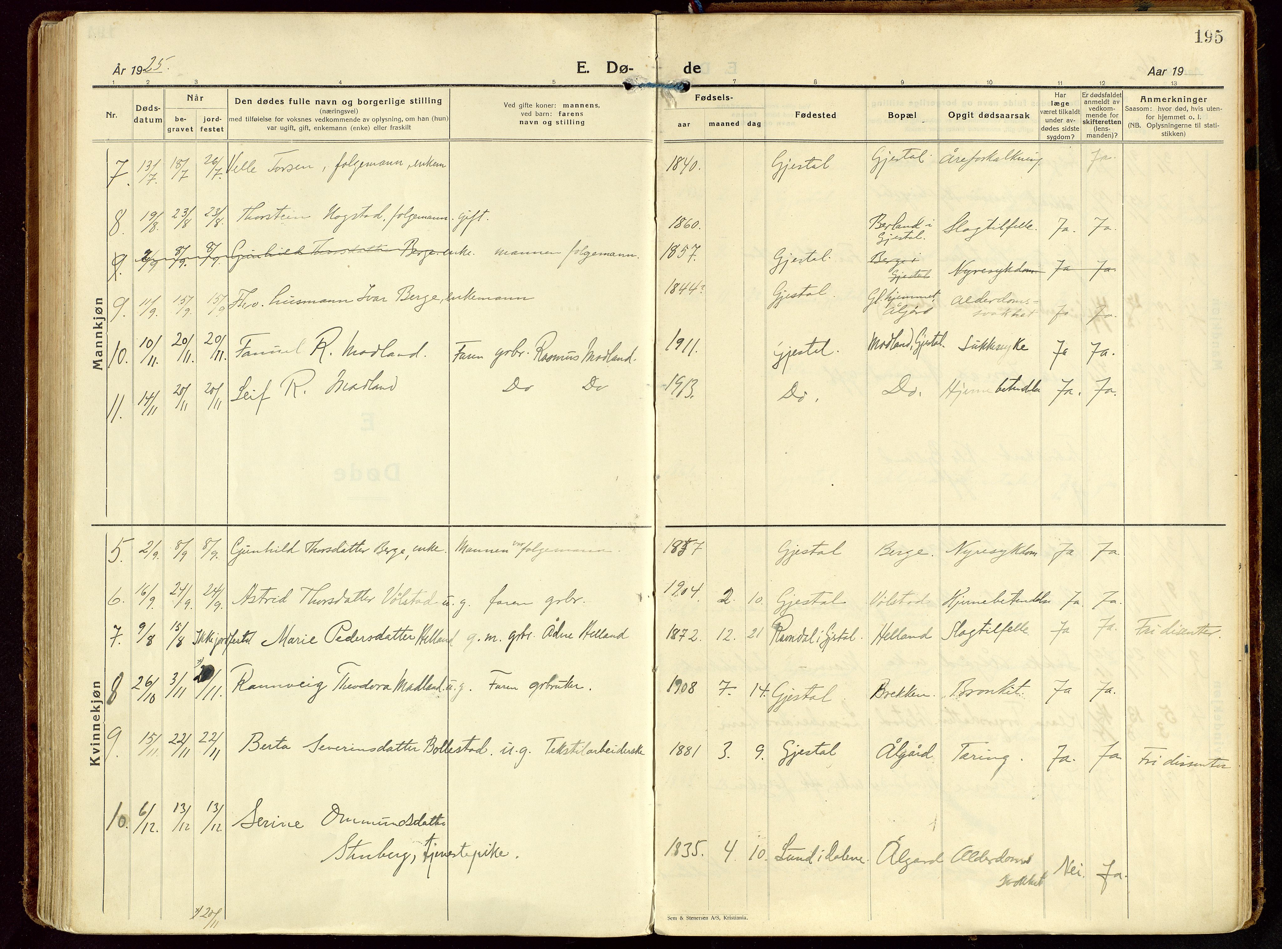 Gjesdal sokneprestkontor, SAST/A-101796/003/O/L0001: Parish register (official) no. A 1, 1925-1949, p. 195
