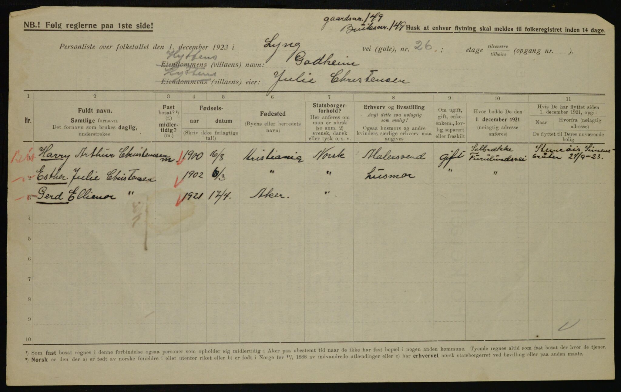 , Municipal Census 1923 for Aker, 1923, p. 42099