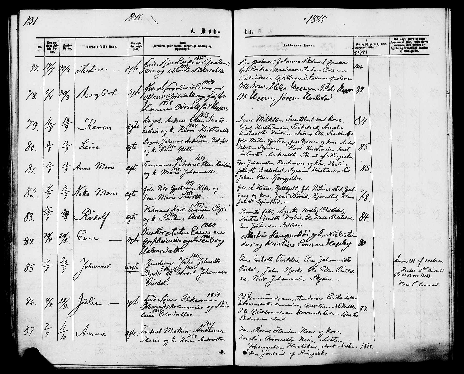 Nes prestekontor, Hedmark, AV/SAH-PREST-020/K/Ka/L0005: Parish register (official) no. 5, 1872-1886, p. 131