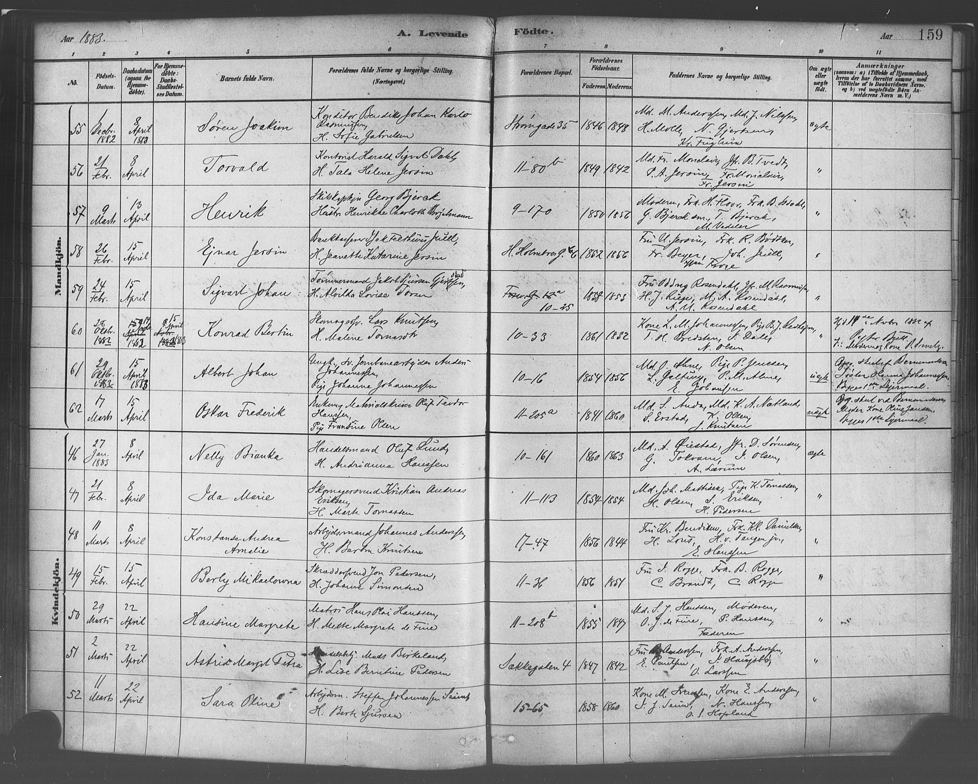 Domkirken sokneprestembete, SAB/A-74801/H/Haa/L0023: Parish register (official) no. B 6, 1879-1887, p. 159