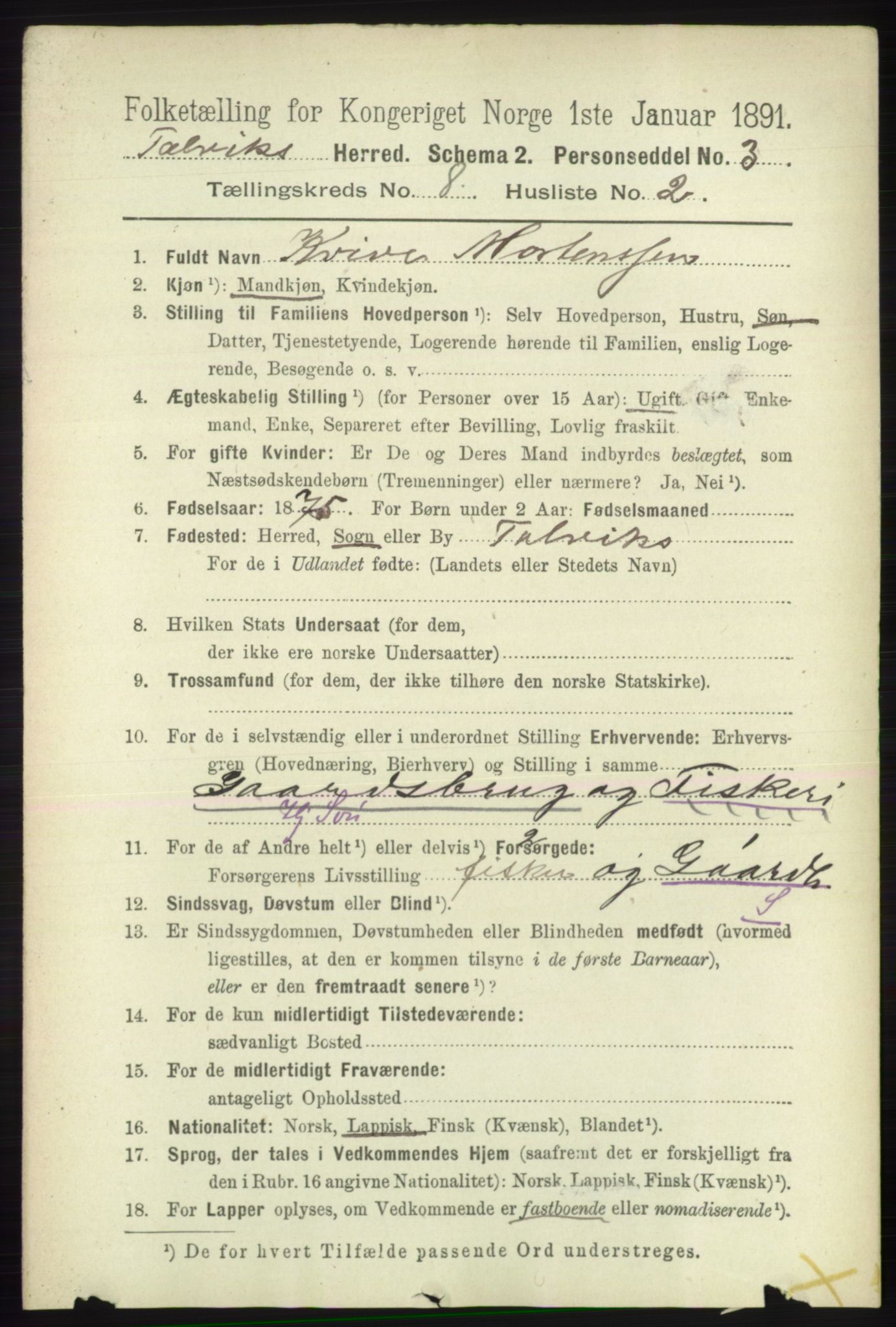 RA, 1891 census for 2013 Talvik, 1891, p. 2064