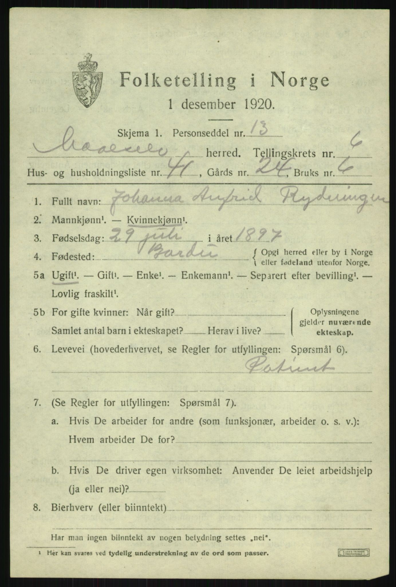 SATØ, 1920 census for Målselv, 1920, p. 4173