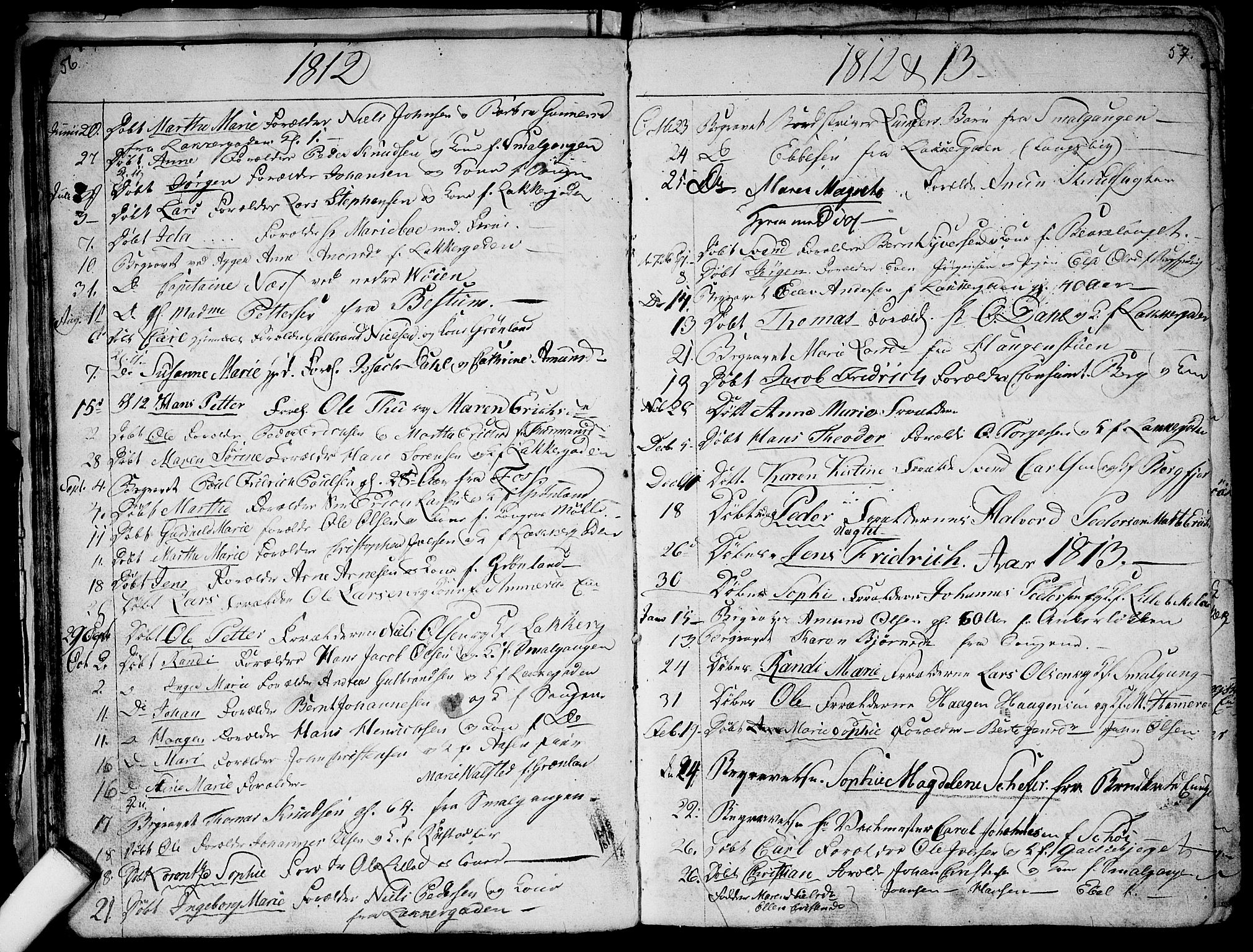 Aker prestekontor kirkebøker, SAO/A-10861/G/L0001: Parish register (copy) no. 1, 1796-1826, p. 56-57