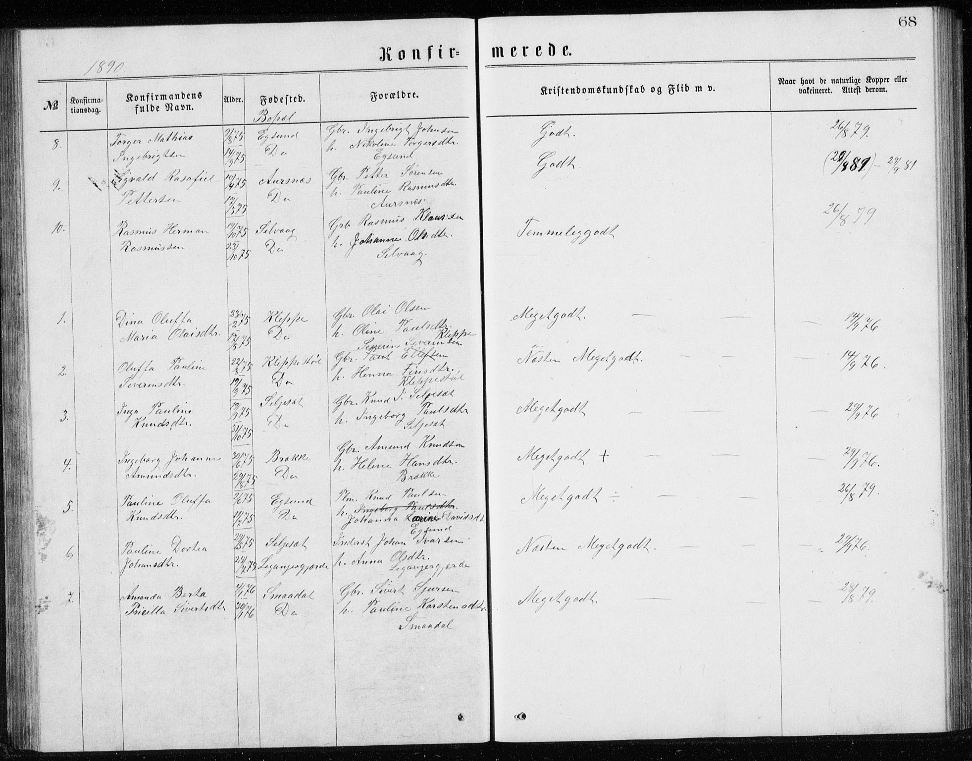 Ministerialprotokoller, klokkerbøker og fødselsregistre - Møre og Romsdal, AV/SAT-A-1454/508/L0097: Parish register (copy) no. 508C01, 1873-1897, p. 68