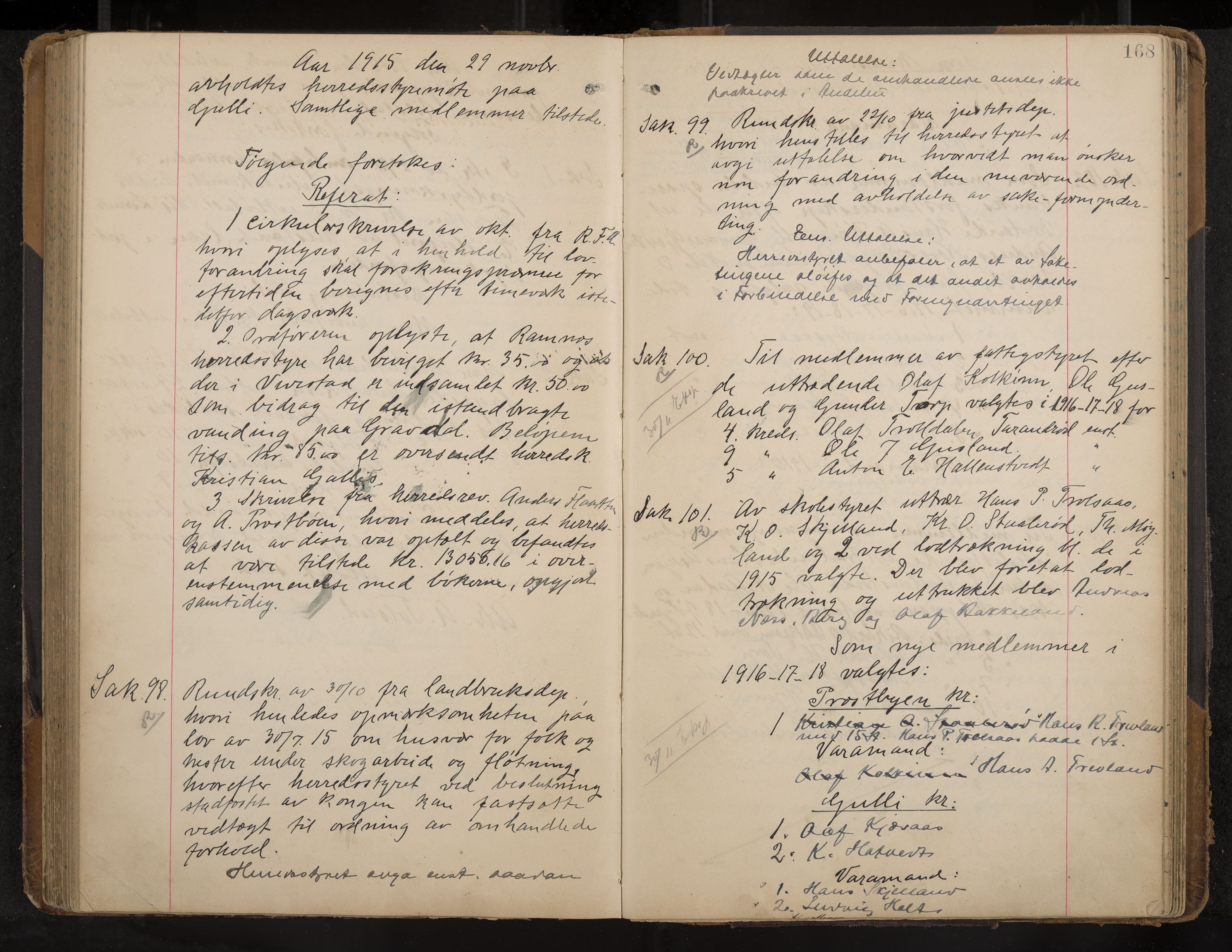 Andebu formannskap og sentraladministrasjon, IKAK/0719021-1/A/Aa/L0004: Møtebok, 1908-1917, p. 168