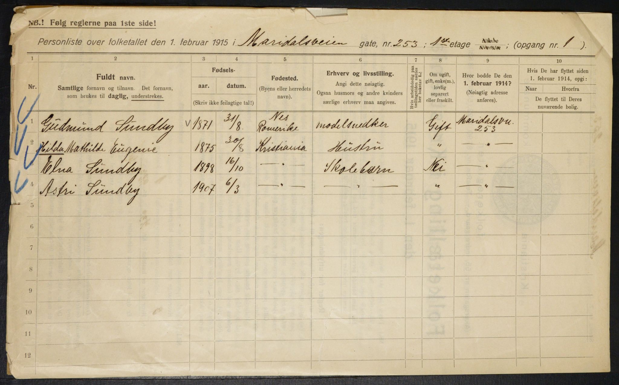 OBA, Municipal Census 1915 for Kristiania, 1915, p. 62191