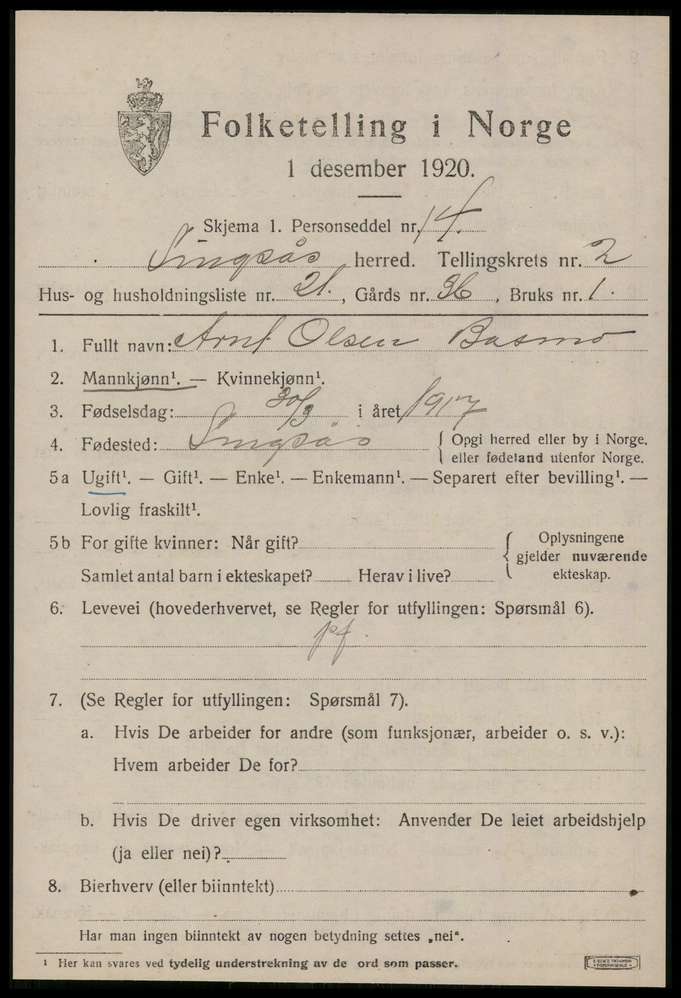 SAT, 1920 census for Singsås, 1920, p. 1413