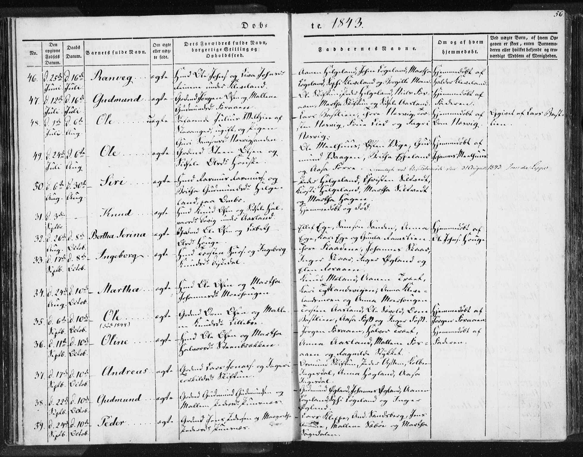 Hjelmeland sokneprestkontor, SAST/A-101843/01/IV/L0006: Parish register (official) no. A 6, 1834-1845, p. 56