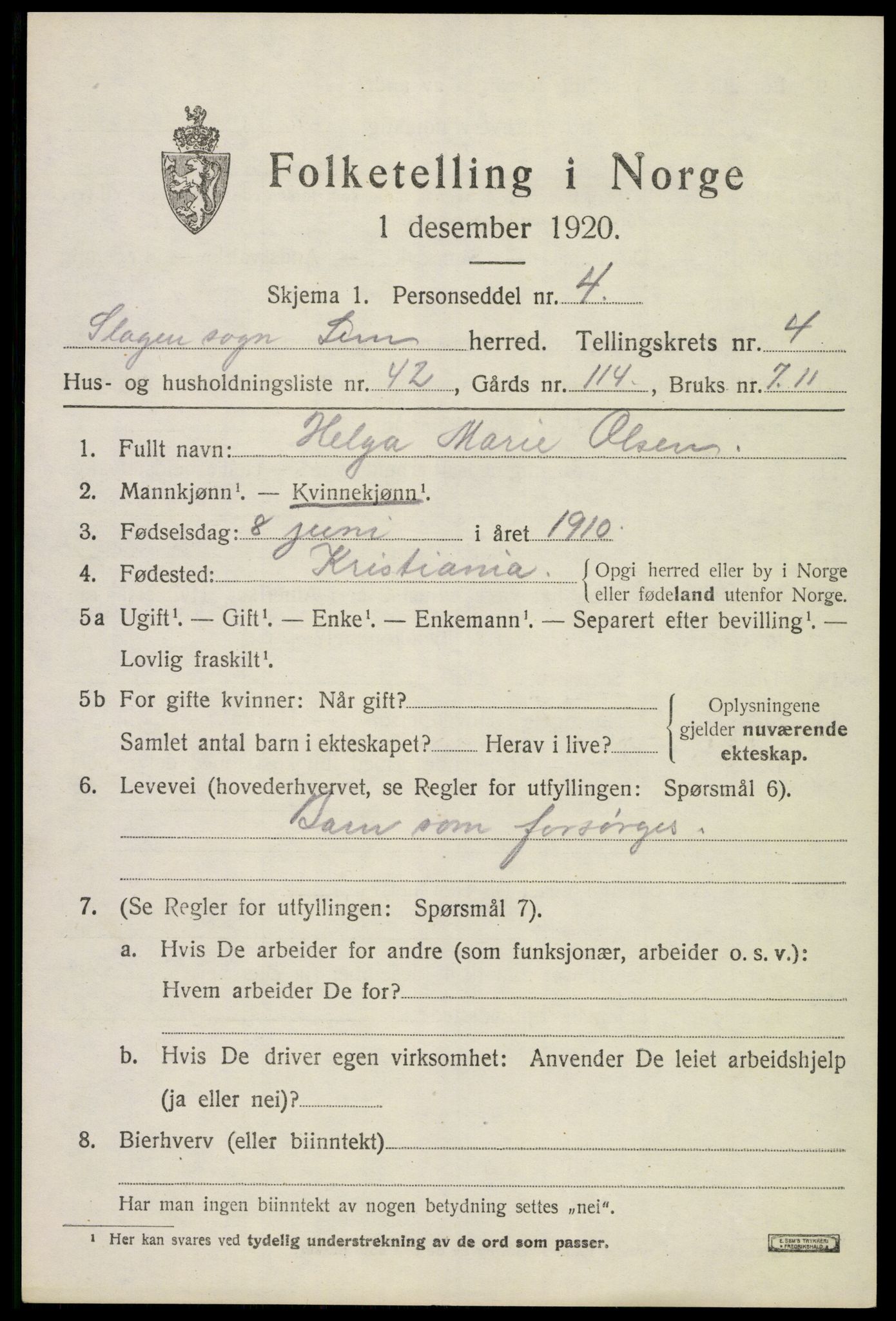 SAKO, 1920 census for Sem, 1920, p. 7529