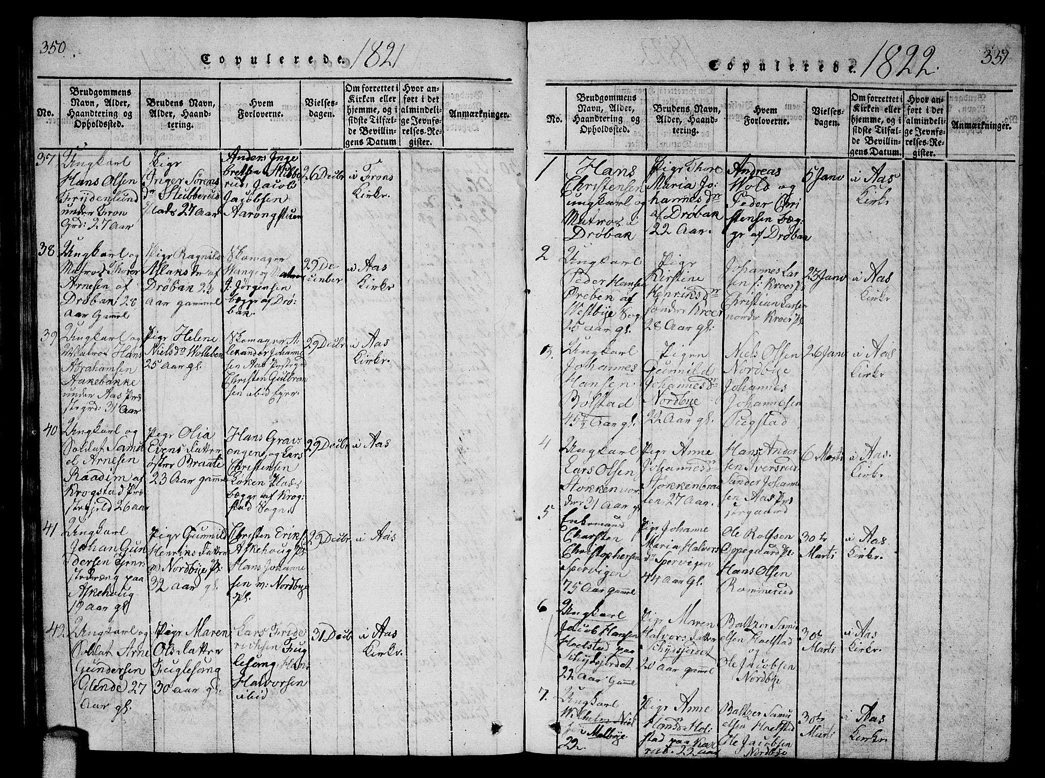 Ås prestekontor Kirkebøker, AV/SAO-A-10894/G/Ga/L0002: Parish register (copy) no. I 2, 1820-1836, p. 350-351