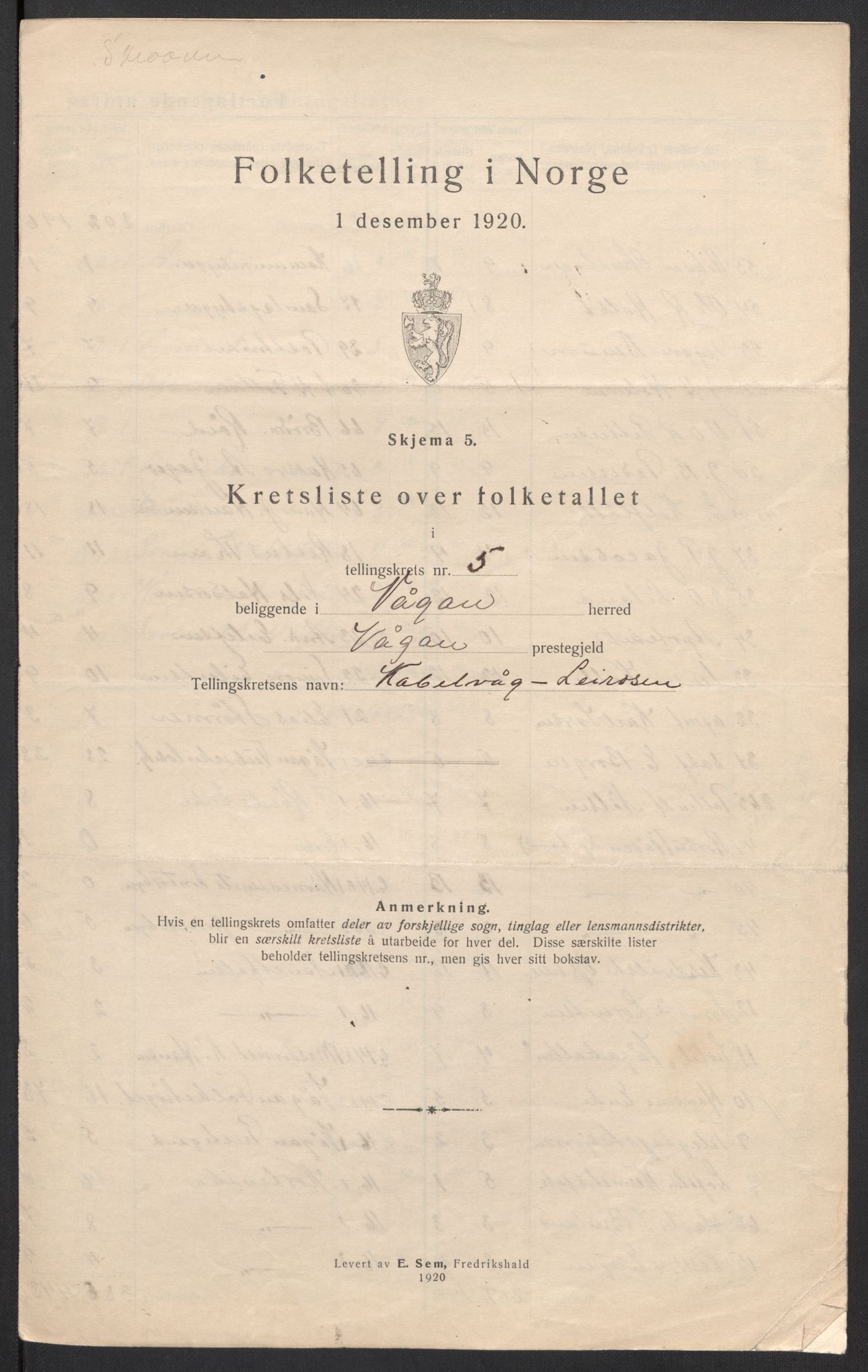 SAT, 1920 census for Vågan, 1920, p. 19