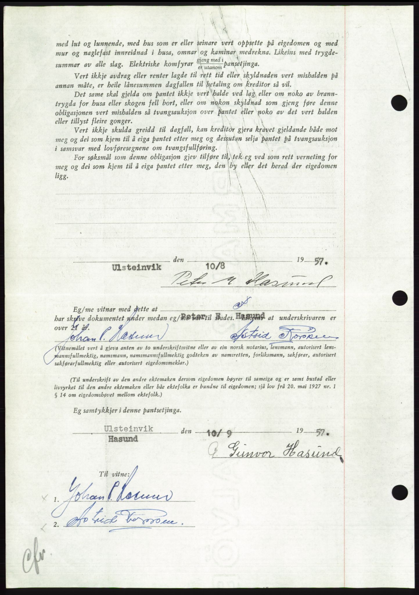 Søre Sunnmøre sorenskriveri, AV/SAT-A-4122/1/2/2C/L0130: Mortgage book no. 18B, 1957-1958, Diary no: : 2159/1957