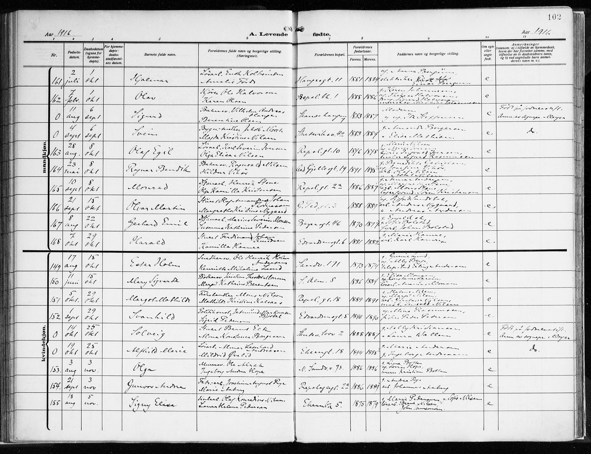 Sandviken Sokneprestembete, AV/SAB-A-77601/H/Ha/L0007: Parish register (official) no. B 4, 1912-1924, p. 102