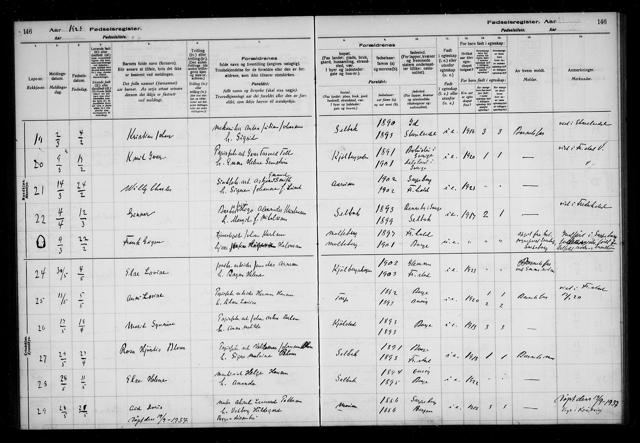 Borge prestekontor Kirkebøker, AV/SAO-A-10903/J/Ja/L0001: Birth register no. I 1, 1916-1925, p. 146